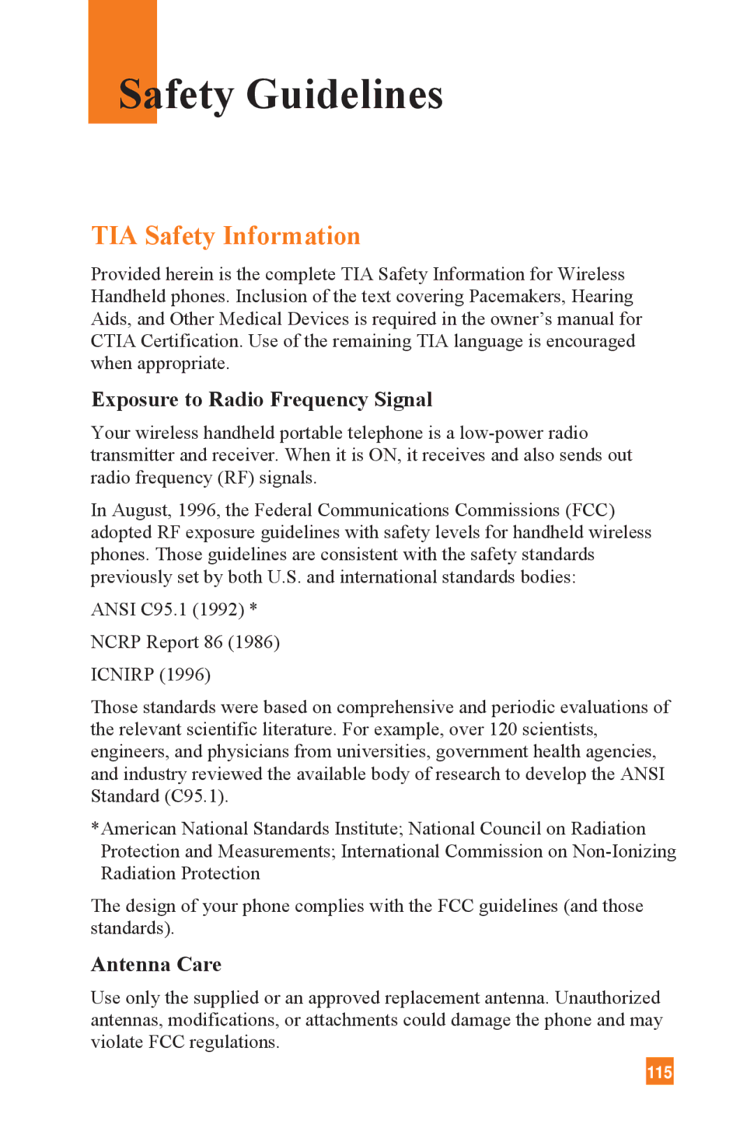 LG Electronics L1400 manual Safety Guidelines, TIA Safety Information 