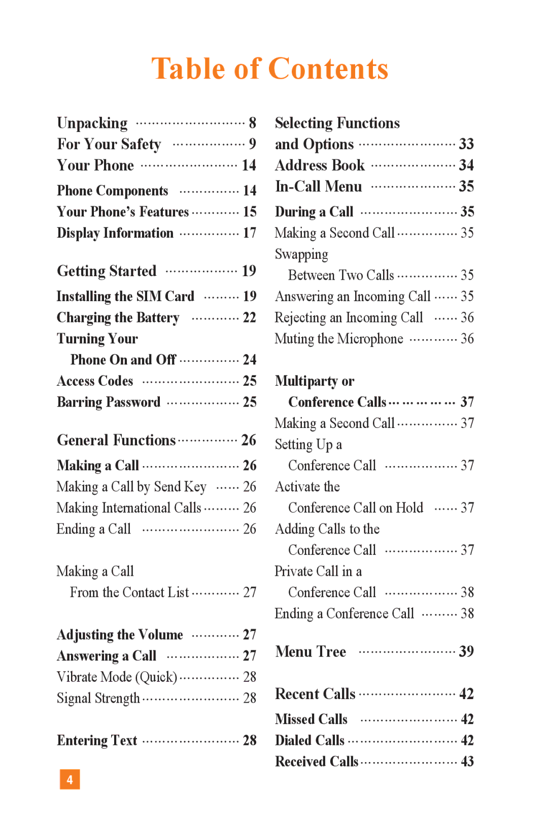 LG Electronics L1400 manual Table of Contents 