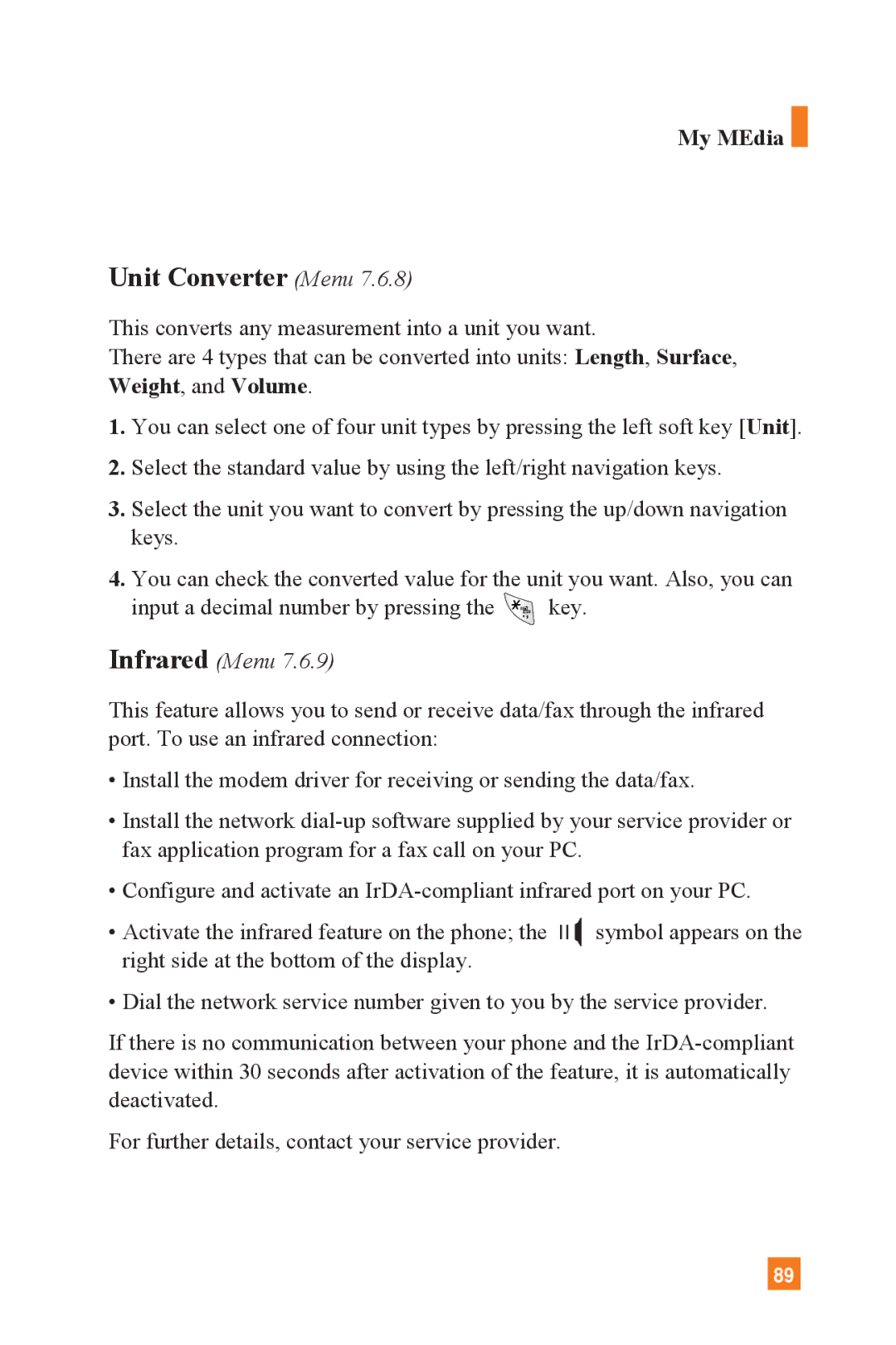 LG Electronics L1400 manual Unit Converter Menu, Infrared Menu 