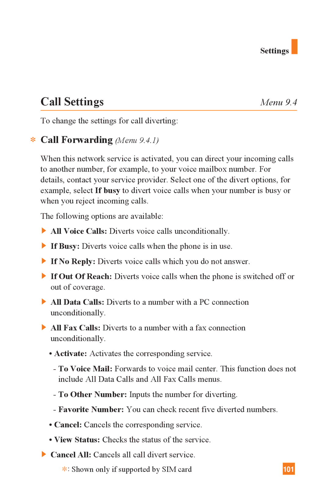 LG Electronics L1400 manual Call Settings, Call Forwarding Menu 