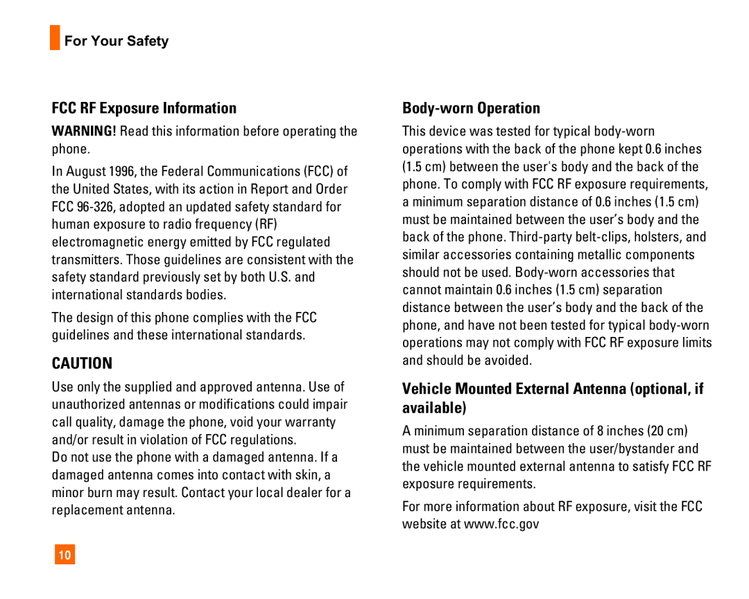 LG Electronics L1400i manual FCC RF Exposure Information, Body-worn Operation 