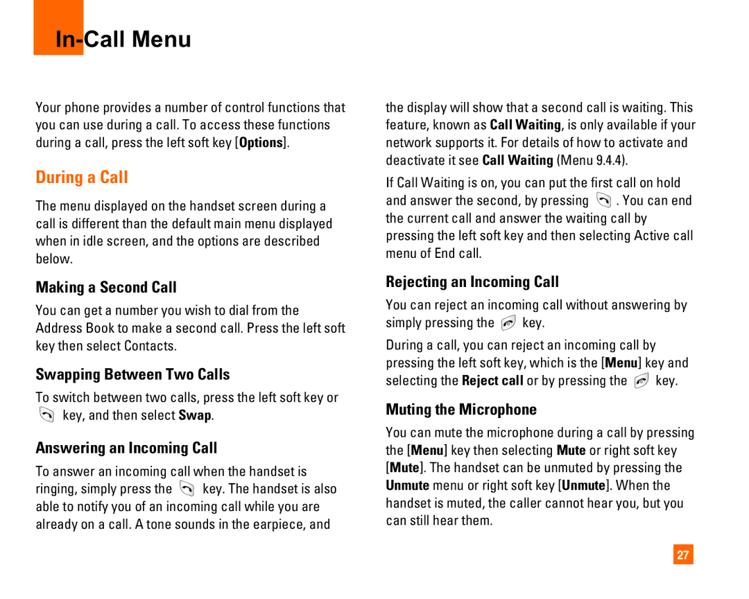 LG Electronics L1400i manual In-Call Menu, During a Call 