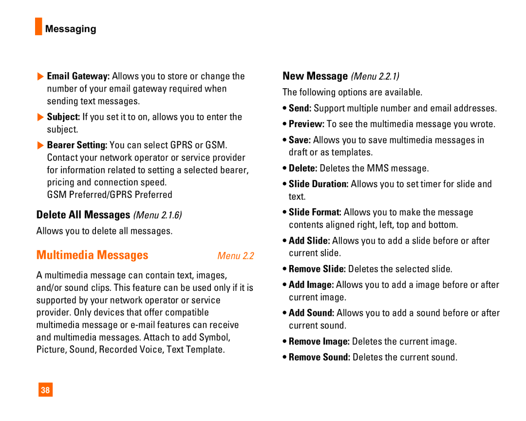LG Electronics L1400i manual Multimedia Messages, Delete All Messages Menu, GSM Preferred/GPRS Preferred 