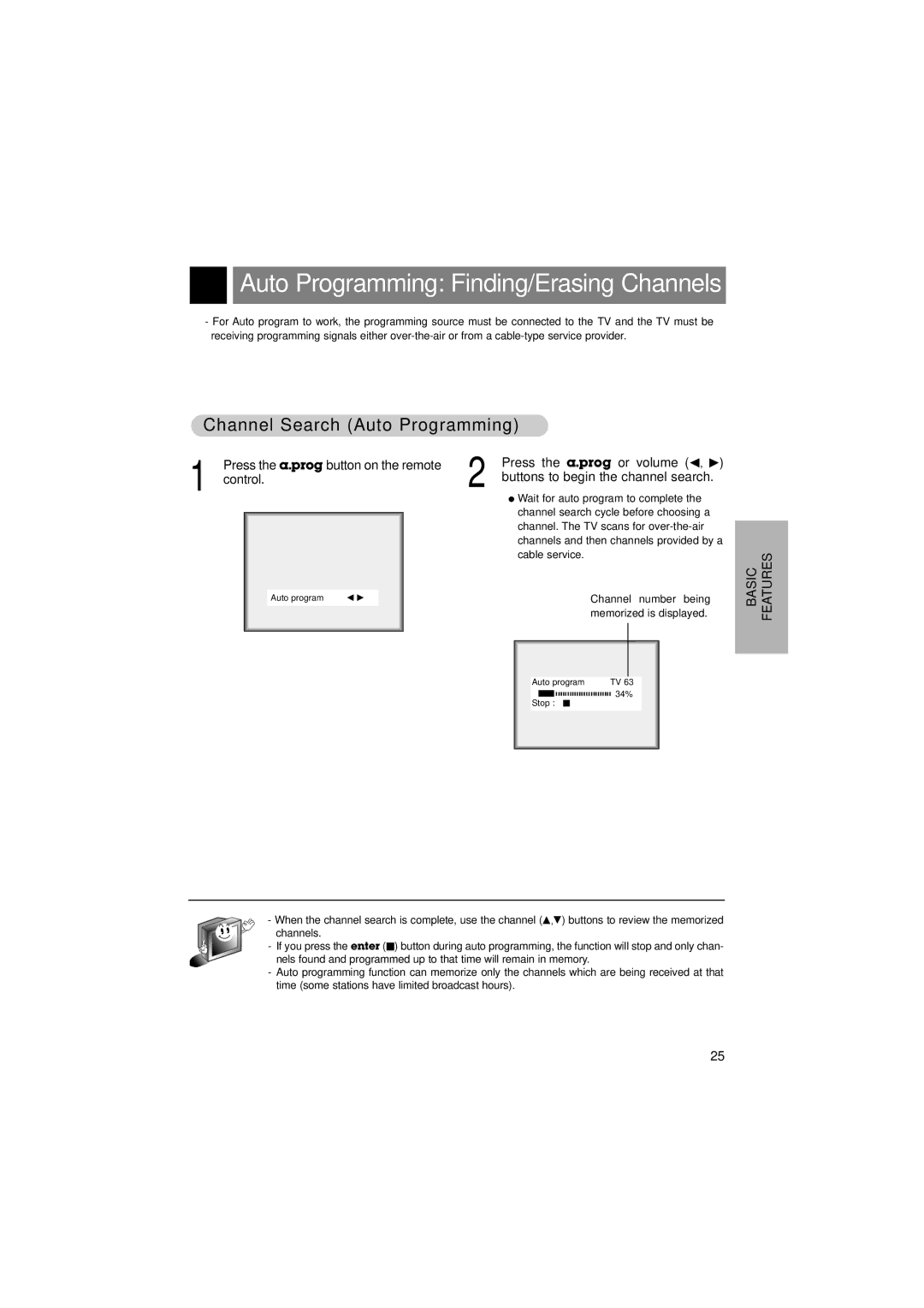 LG Electronics L15V26D warranty Auto Programming Finding/Erasing Channels, Channel Search Auto Programming 