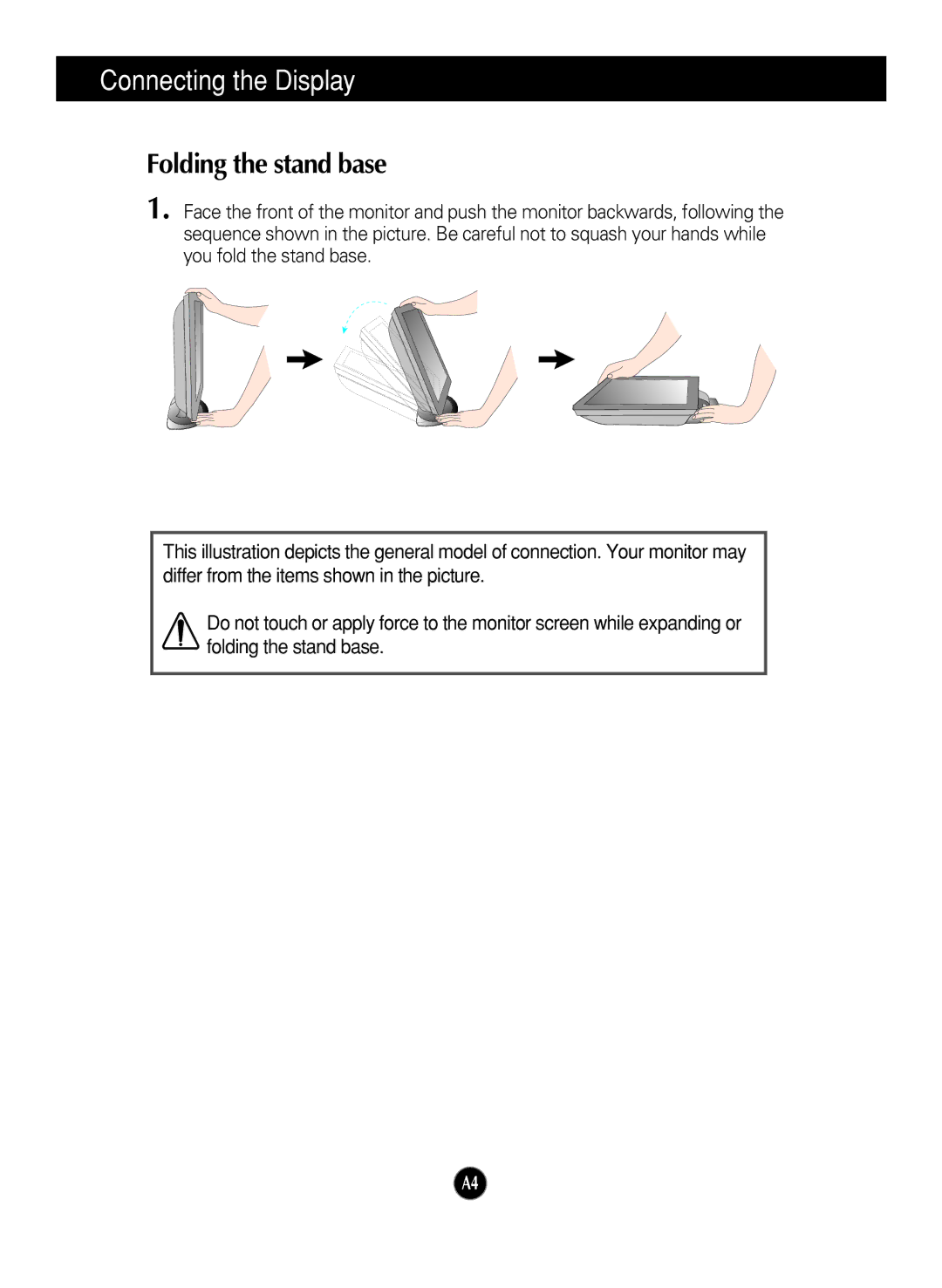 LG Electronics L1717S manual Folding the stand base 