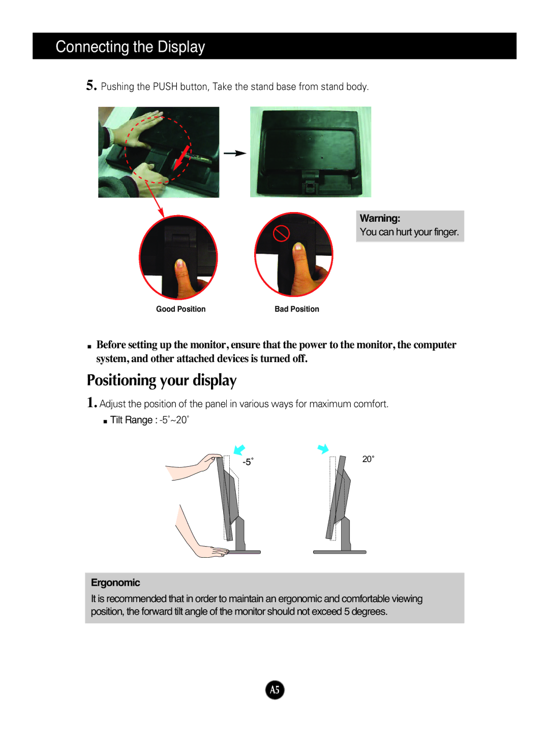 LG Electronics L1942TQ, L1742TQ manual Positioning your display, Ergonomic 