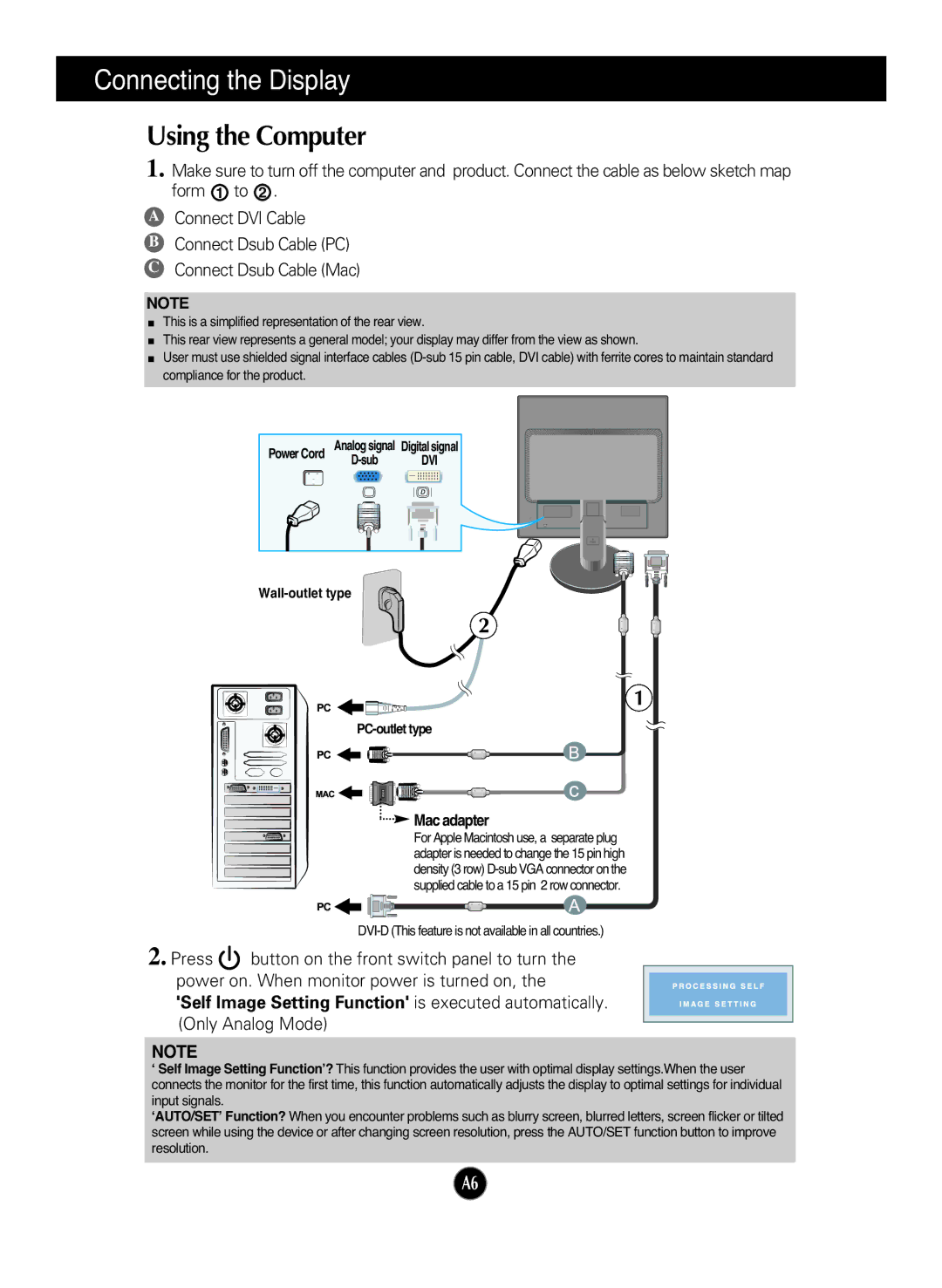 LG Electronics L1742TQ, L1942TQ manual Using the Computer, Mac adapter 