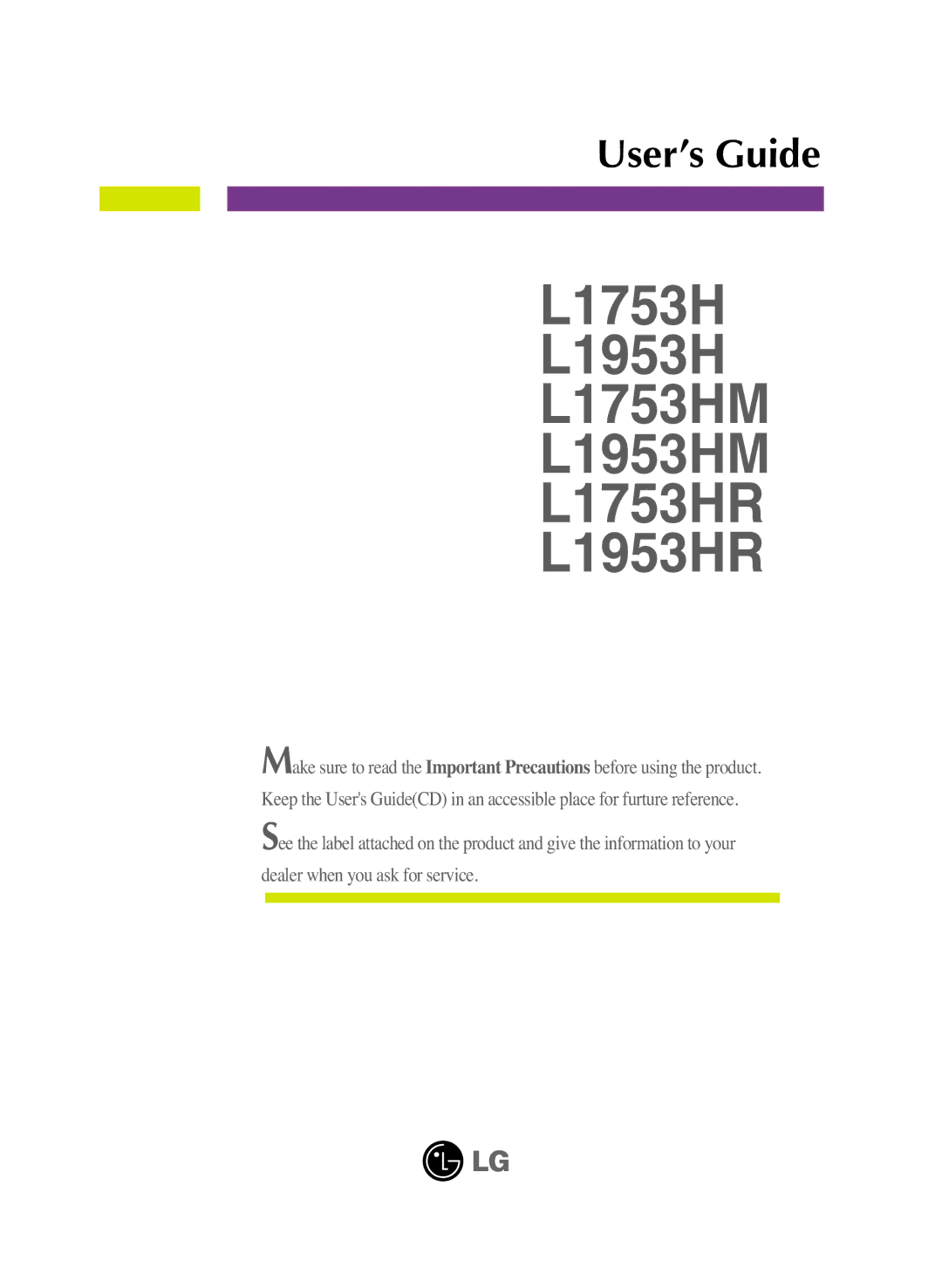 LG Electronics manual L1753H L1953H L1753HM L1953HM L1753HR L1953HR 