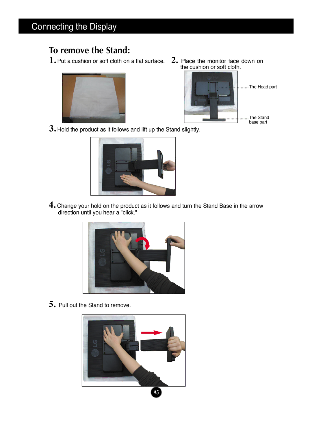 LG Electronics L1953HM, L1953HR, L1753HR, L1753HM manual To remove the Stand 