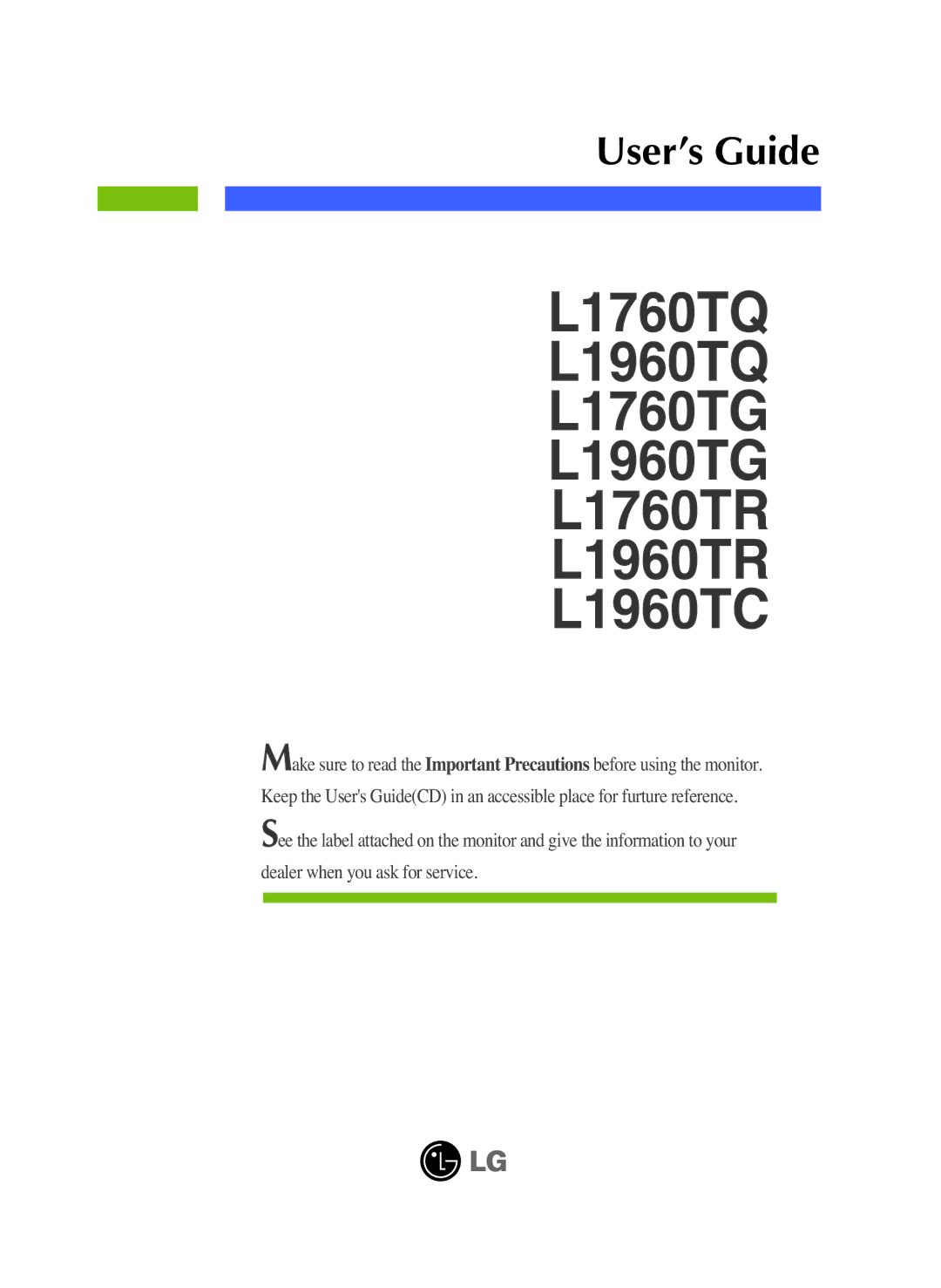 LG Electronics manual L1760TQ L1960TQ L1760TG L1960TG L1760TR L1960TR L1960TC 