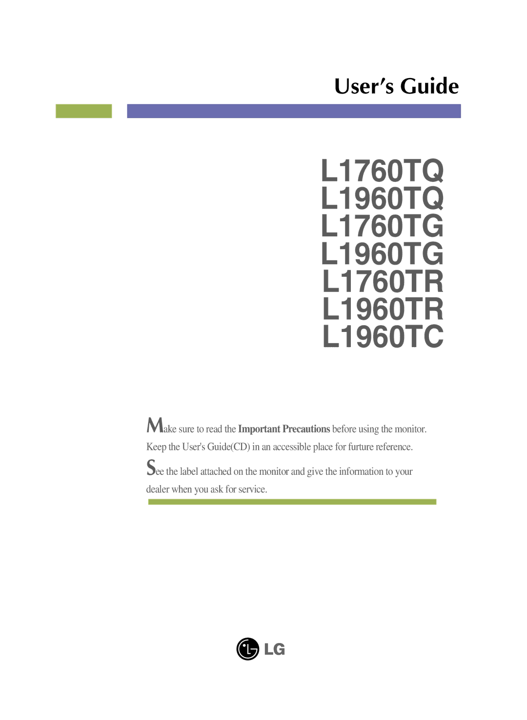 LG Electronics manual L1760TQ L1960TQ L1760TG L1960TG L1760TR L1960TR L1960TC 