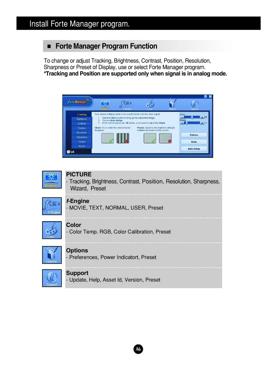 LG Electronics L1900J, L1900R, L1900E manual Forte Manager Program Function 