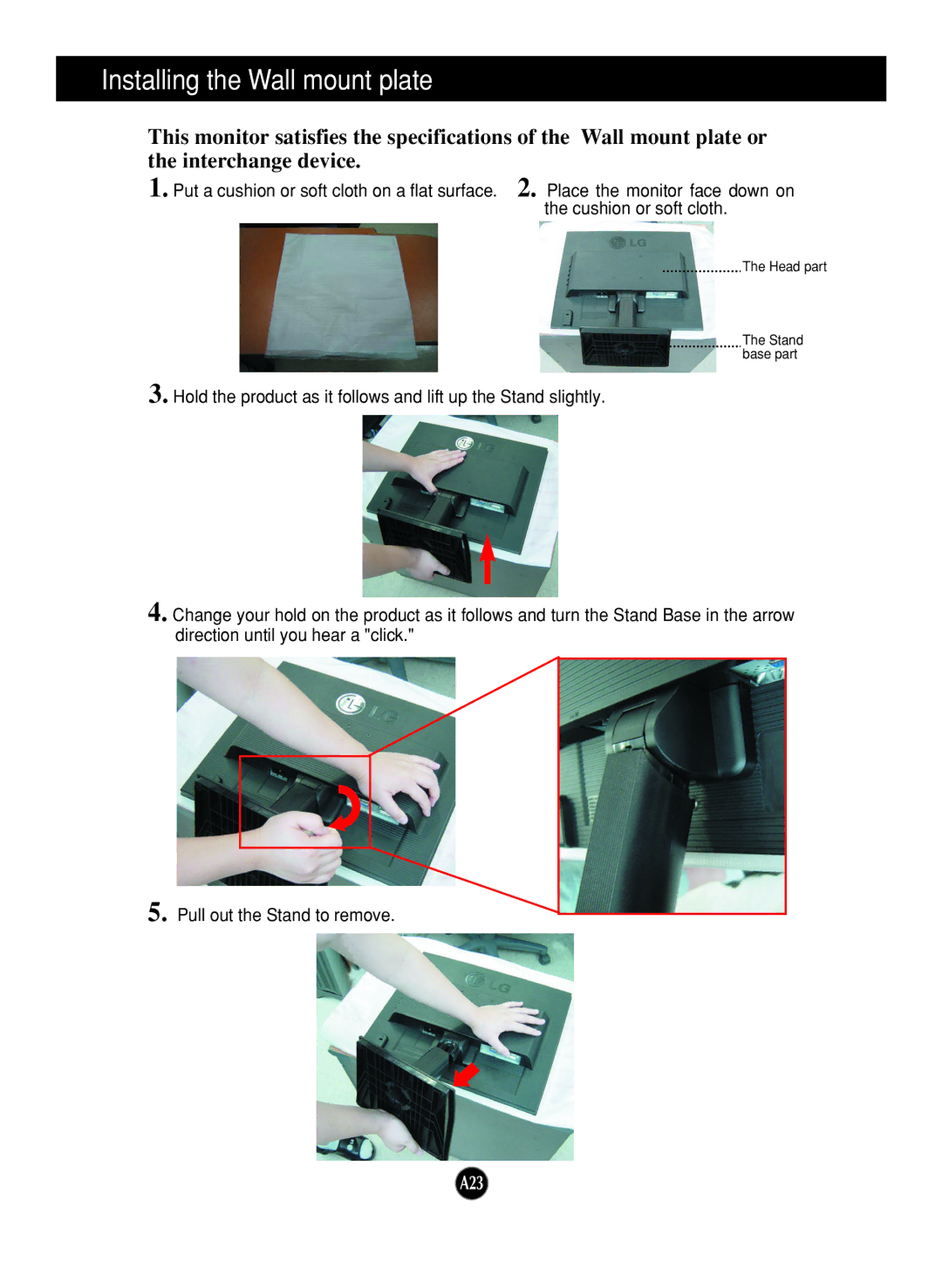 LG Electronics L1919SP, L1719SP manual Installing the Wall mount plate 