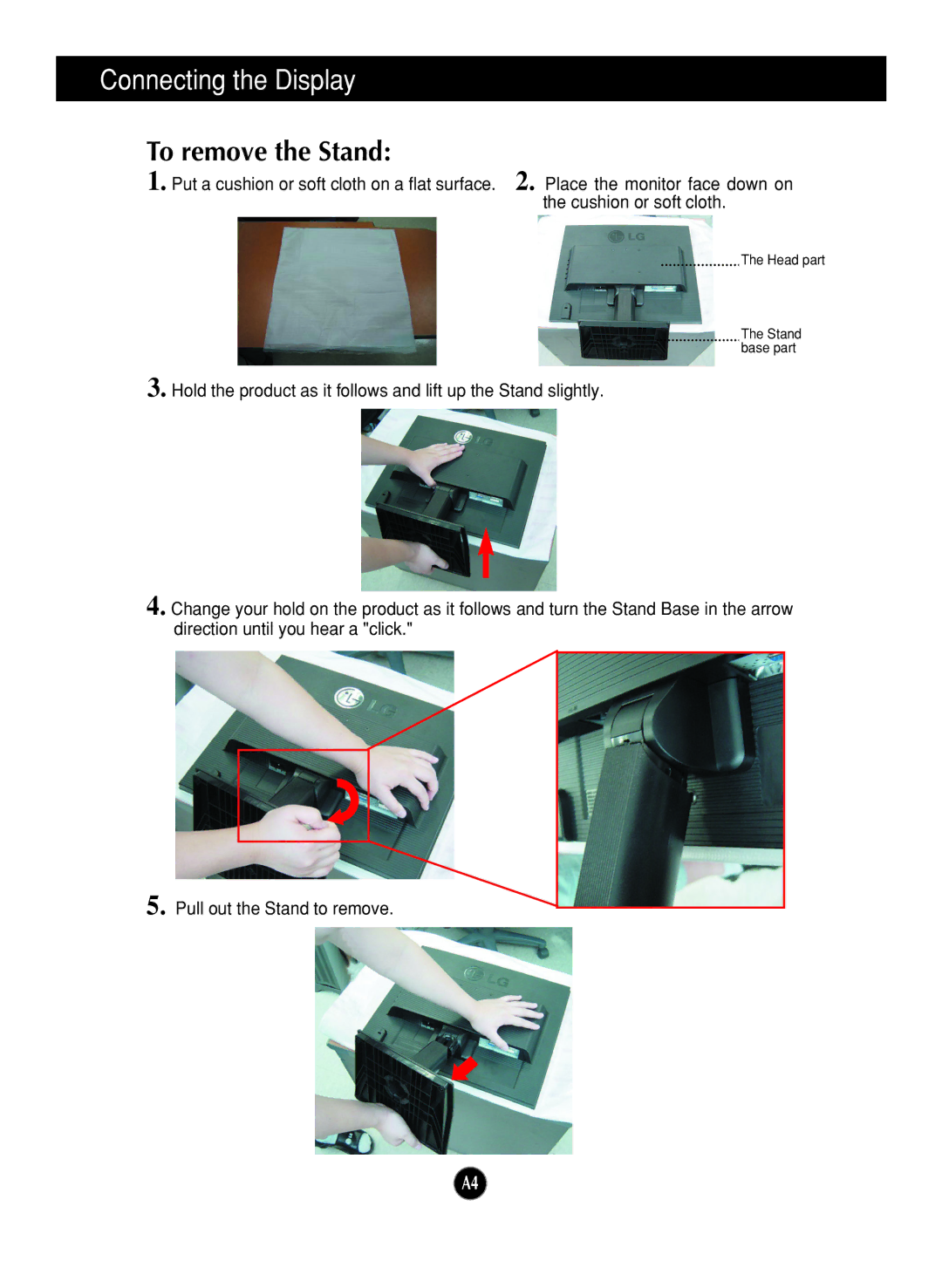 LG Electronics L1919SP, L1719SP manual To remove the Stand 