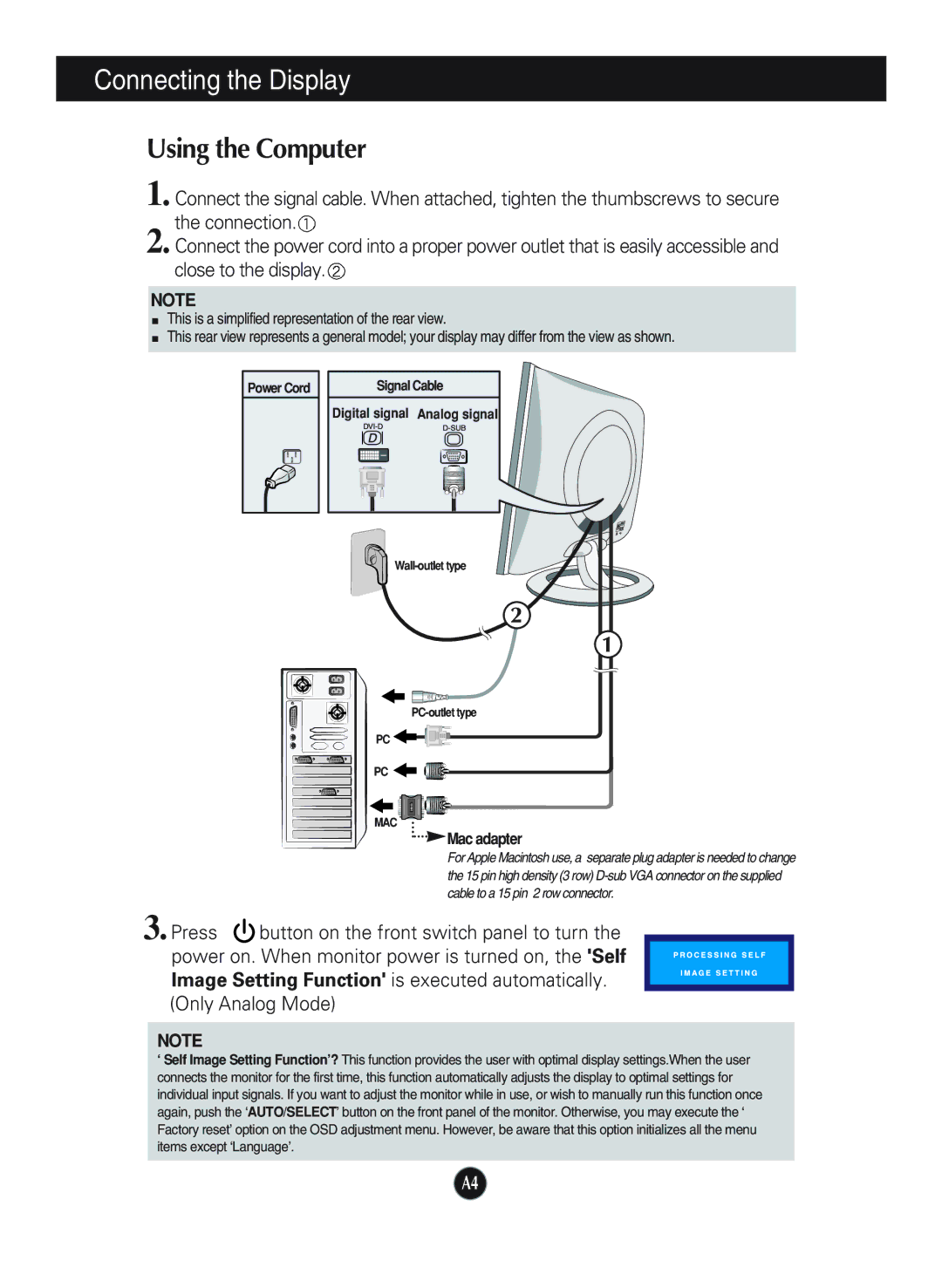 LG Electronics L1920P manual Mac adapter 