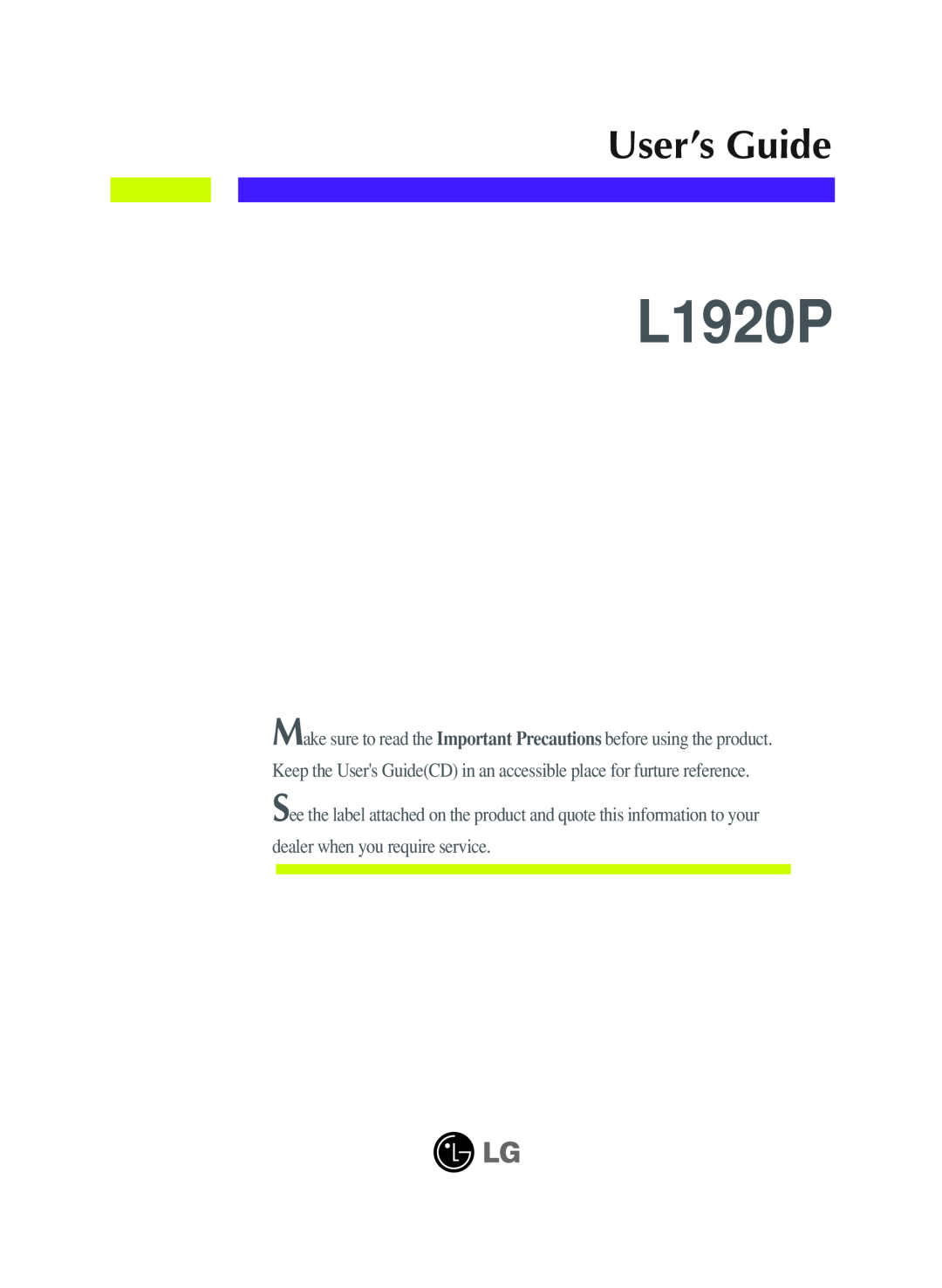 LG Electronics L1920P manual User’s Guide 
