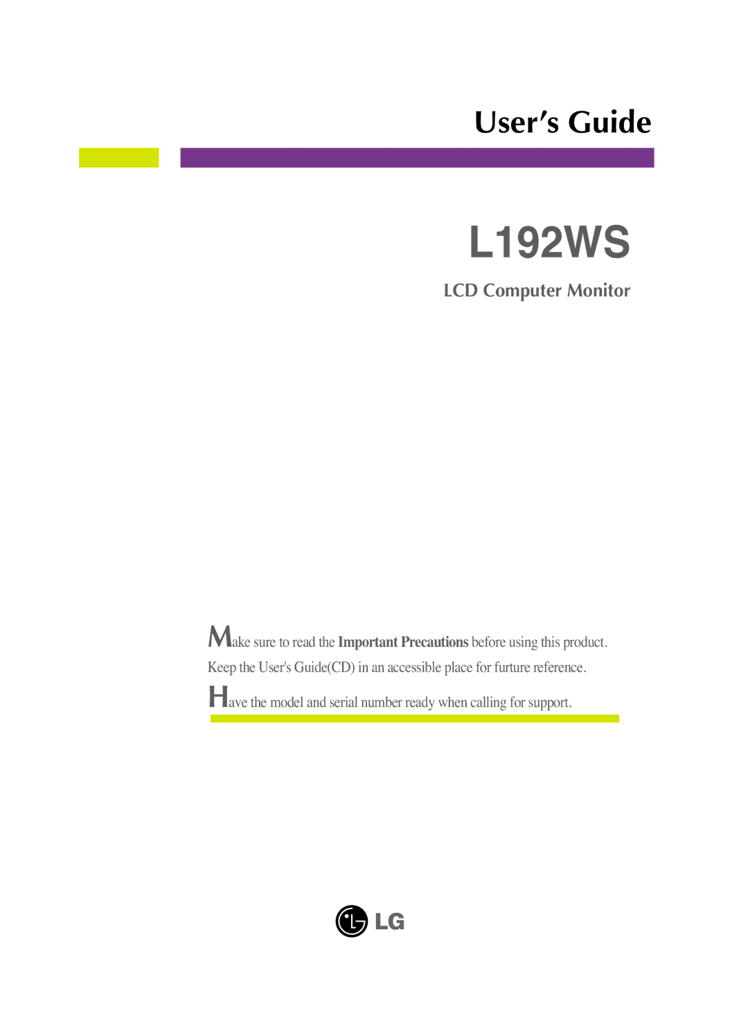 LG Electronics L192WS manual 