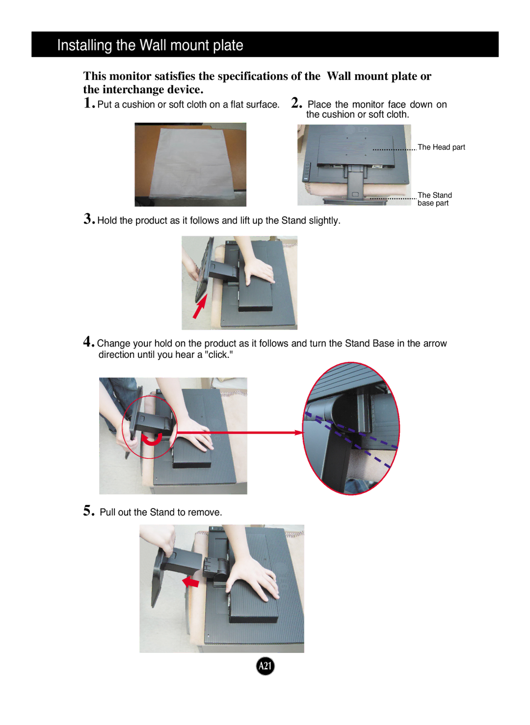 LG Electronics L192WS manual Installing the Wall mount plate 