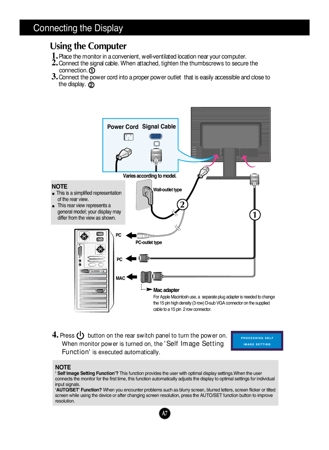 LG Electronics L192WS manual Using the Computer, Power Cord Signal Cable 