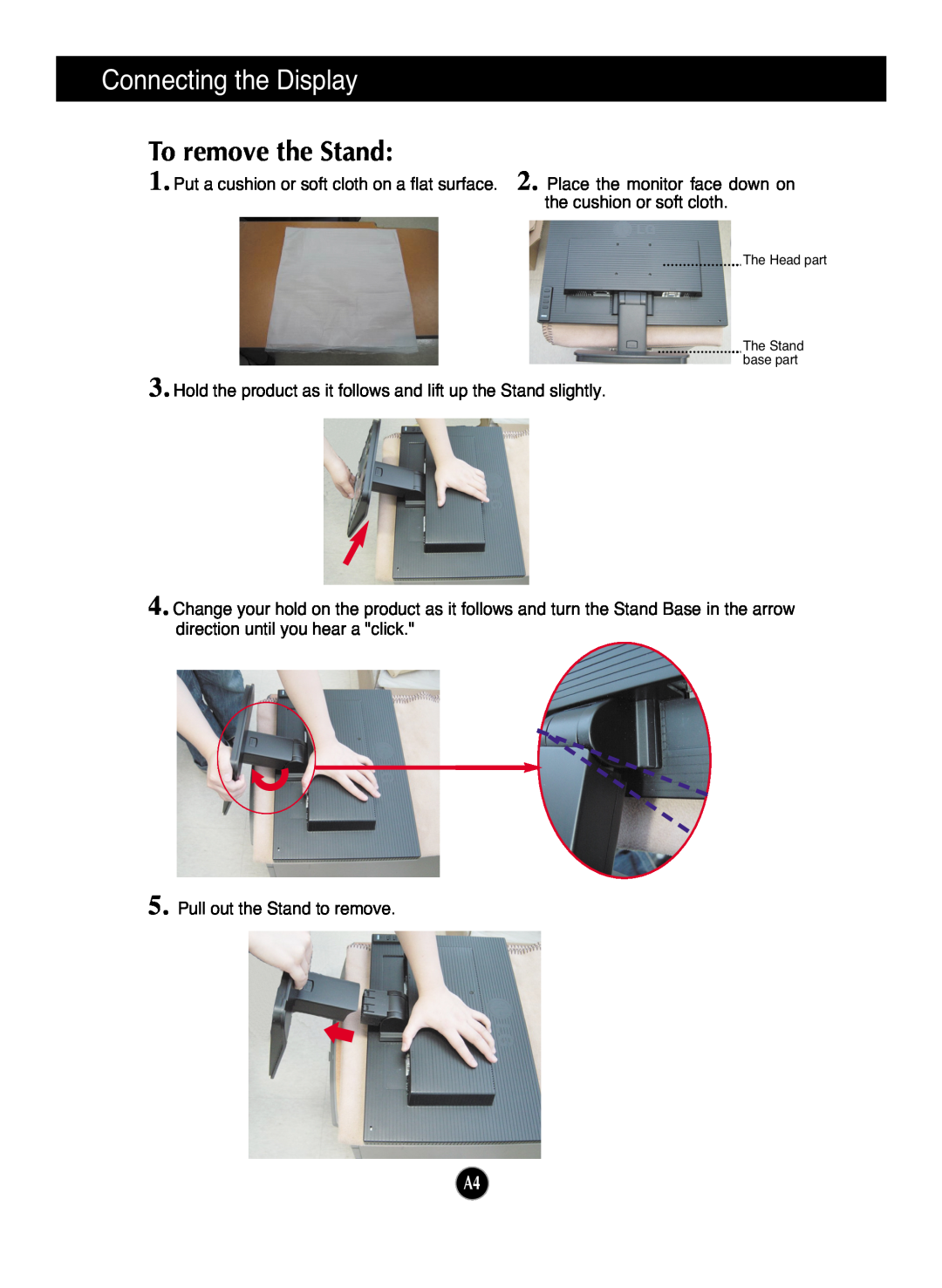 LG Electronics L192WS manual To remove the Stand, Connecting the Display 