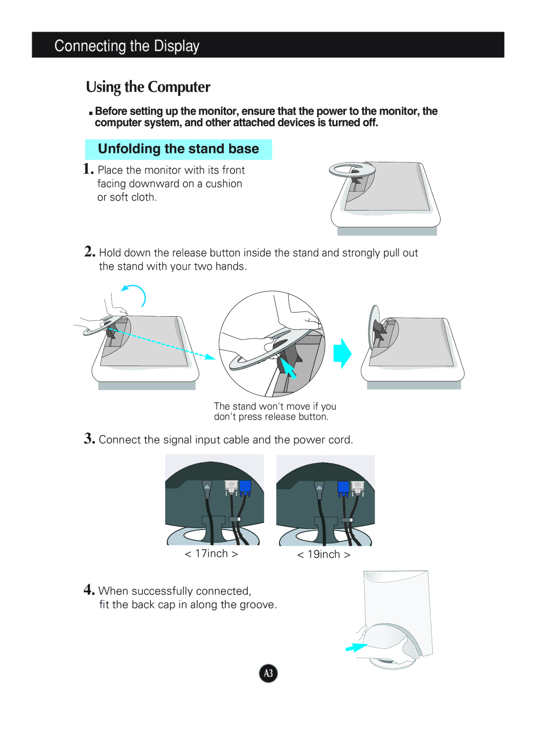 LG Electronics L1940P, L1740P manual Connecting the Display, Using the Computer 