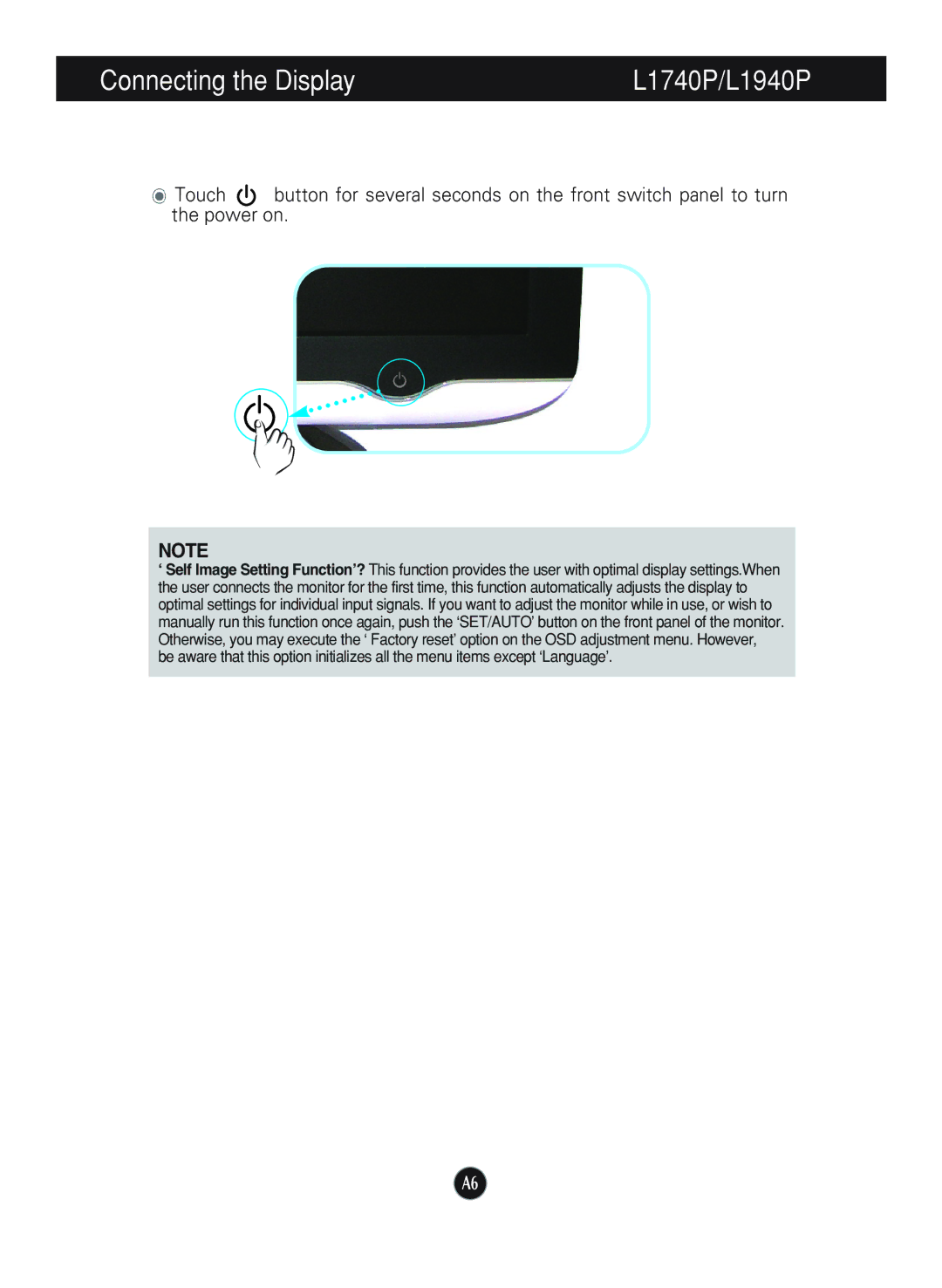 LG Electronics manual Connecting the Display L1740P/L1940P 