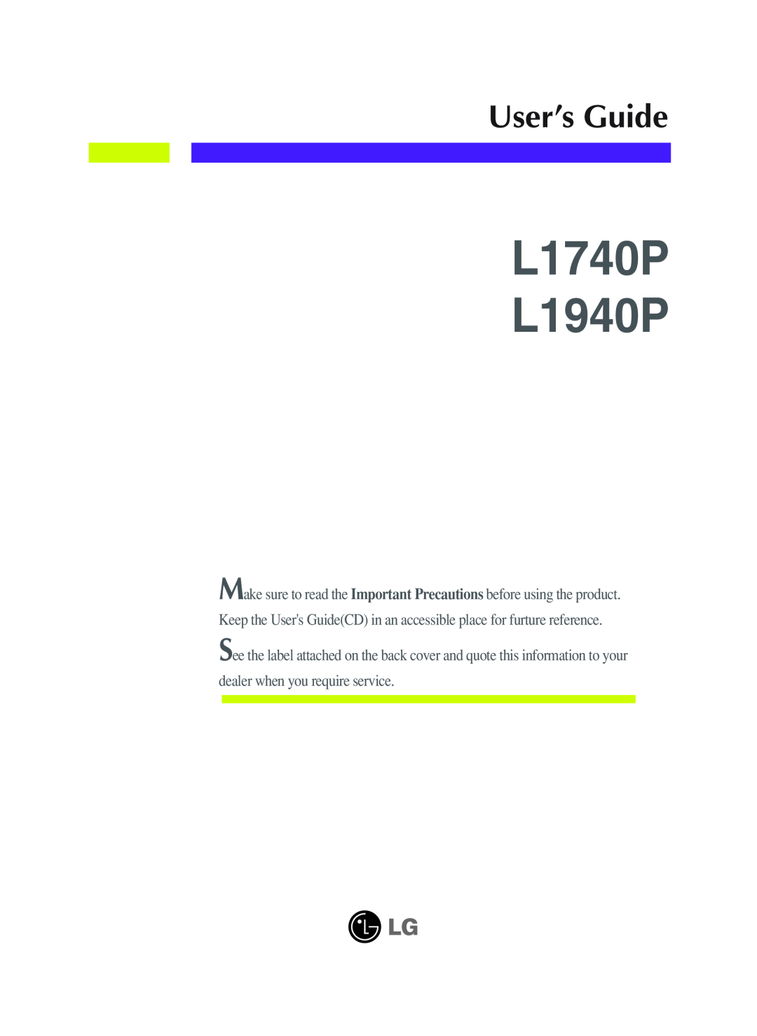 LG Electronics manual L1740P L1940P, User’s Guide 