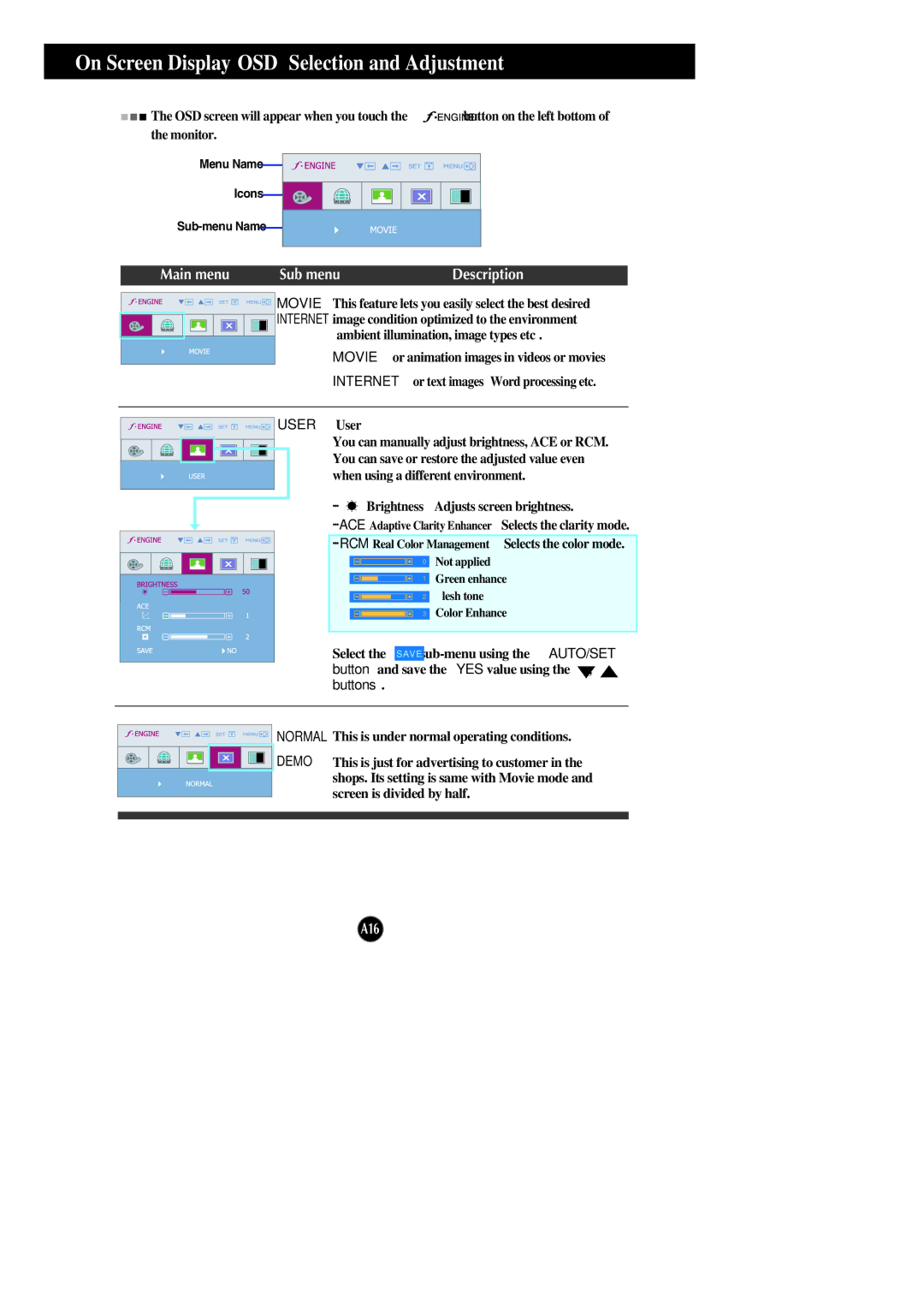 LG Electronics L1742PE, L1942PE manual Movie, User User 