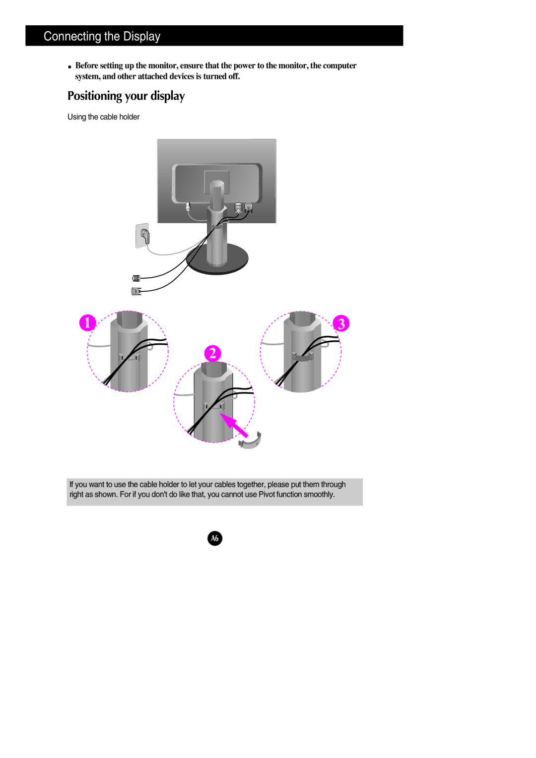 LG Electronics L1742PE, L1942PE manual Using the cable holder 