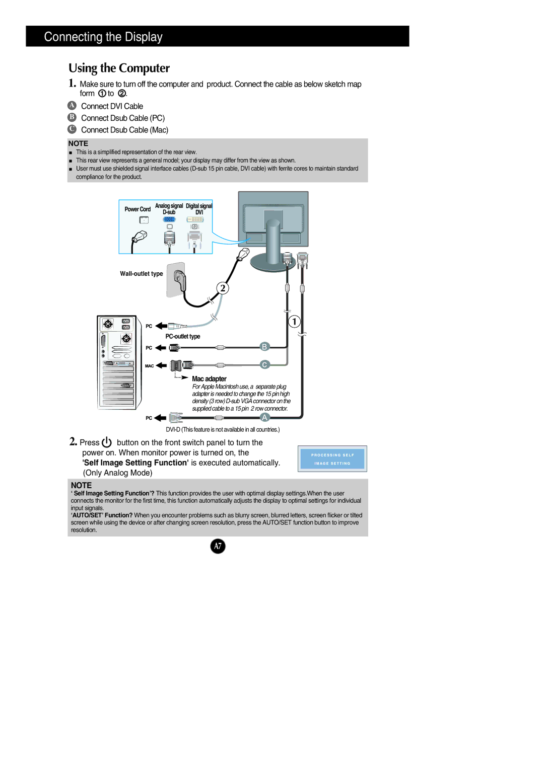 LG Electronics L1942PE, L1742PE manual Using the Computer, Self Image Setting Function is executed automatically 