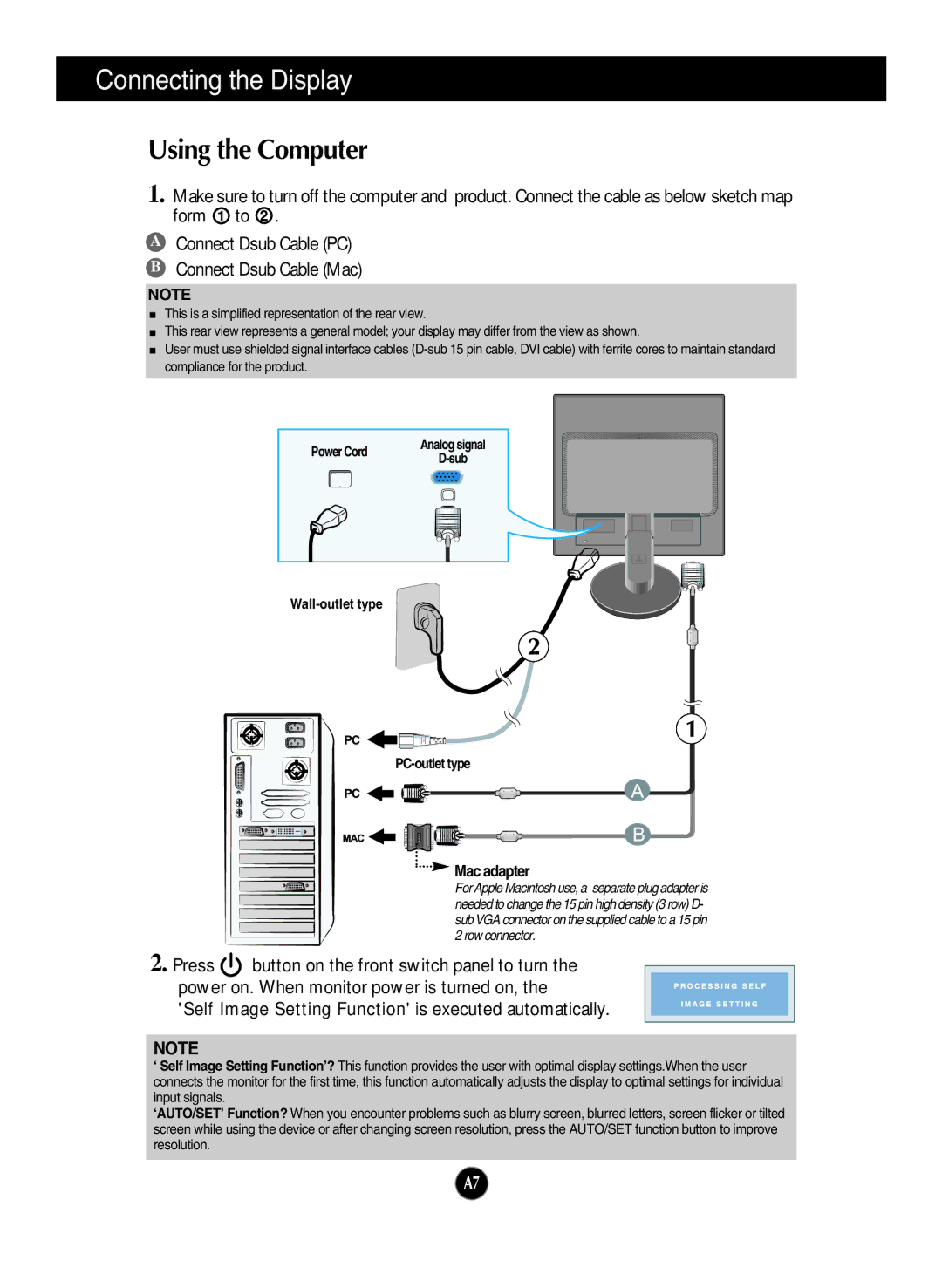 LG Electronics L1942S, L1742S manual Using the Computer, Mac adapter 