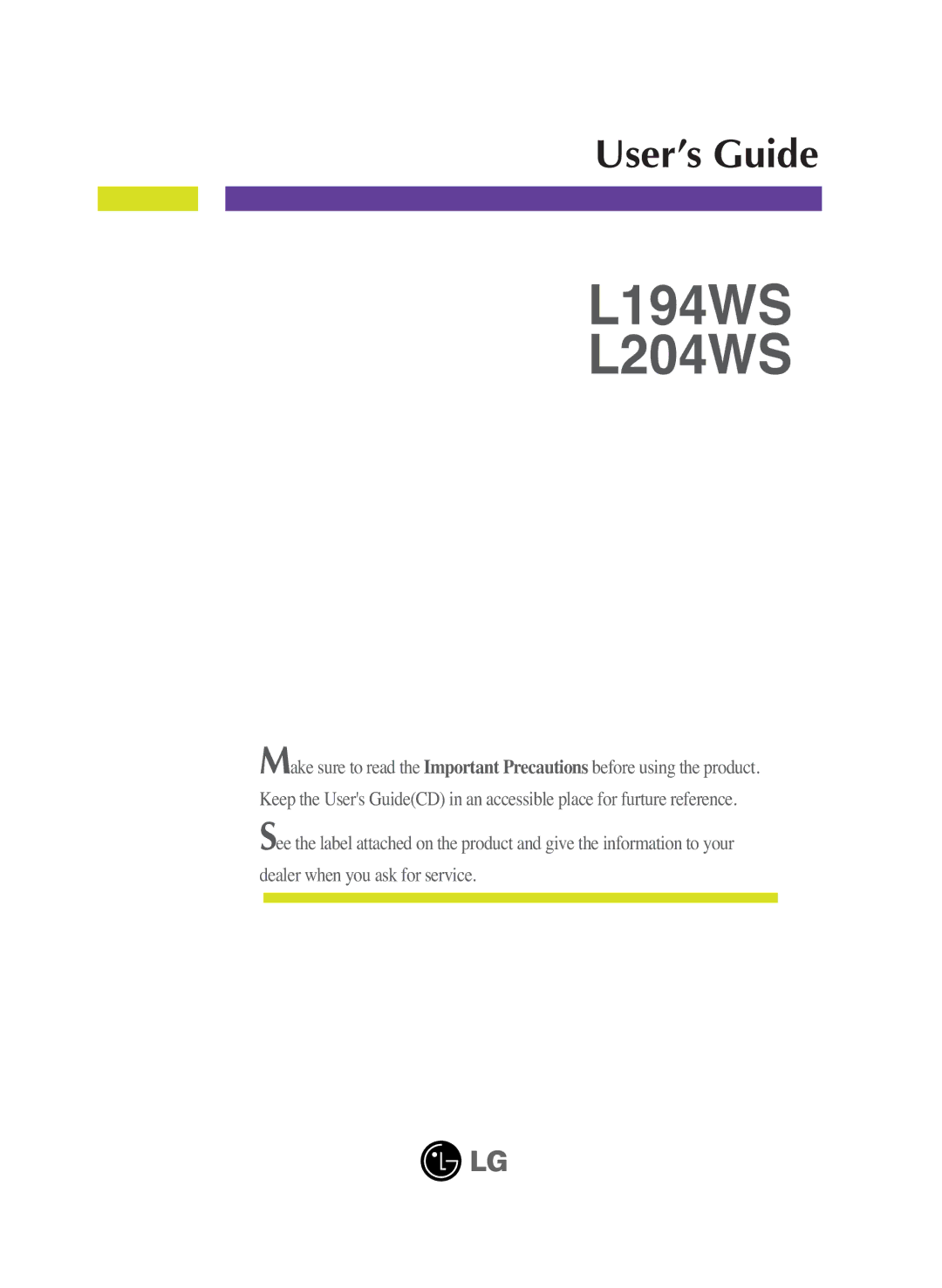 LG Electronics manual L194WS L204WS 