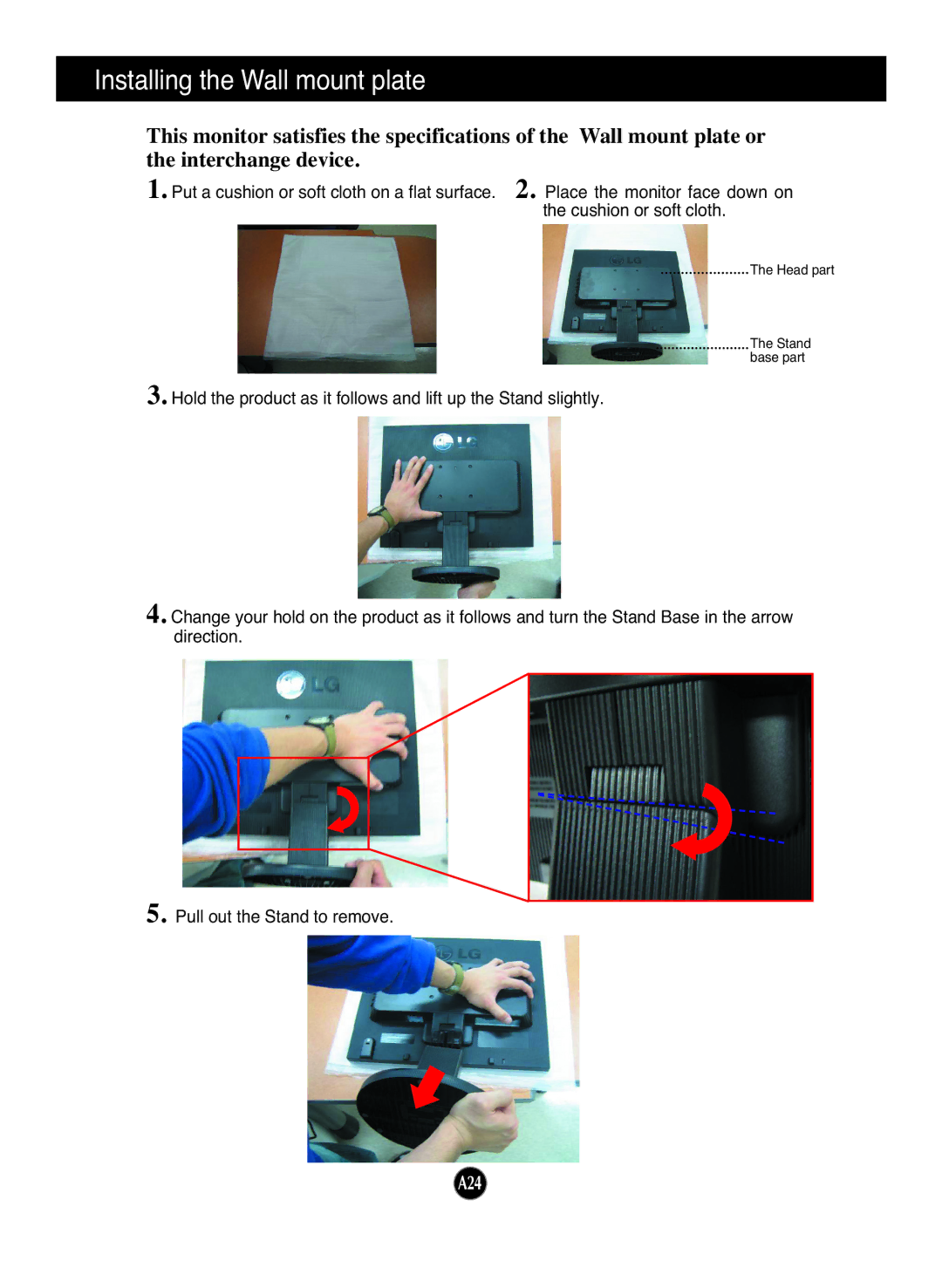 LG Electronics L204WS, L194WS manual Installing the Wall mount plate 