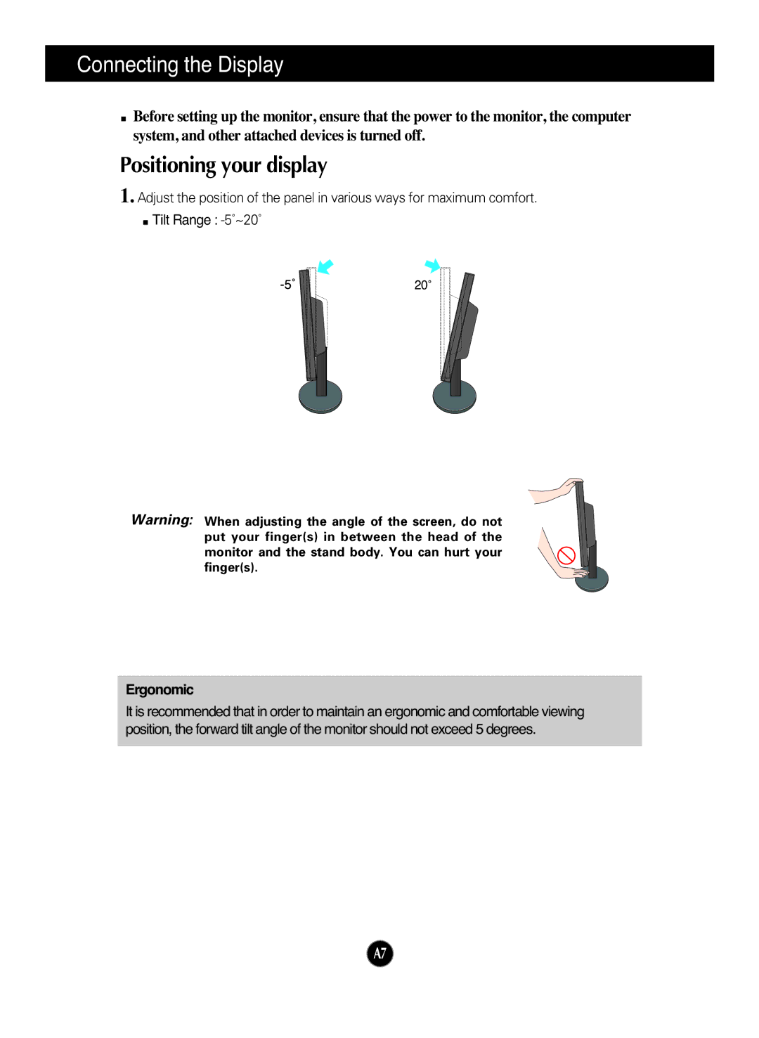 LG Electronics L194WS, L204WS manual Positioning your display, Ergonomic 