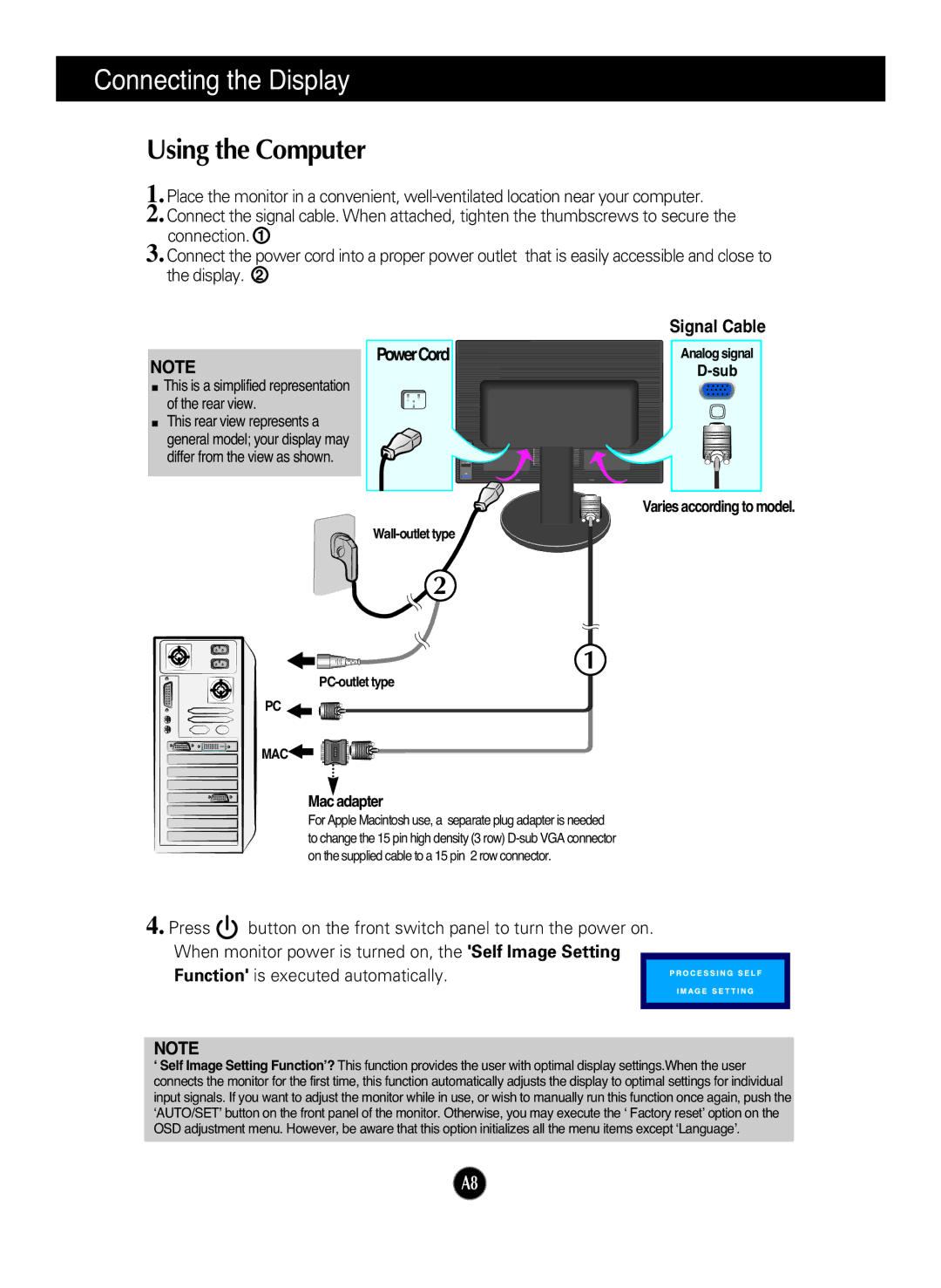 LG Electronics L204WS, L194WS manual Using the Computer, Mac adapter 