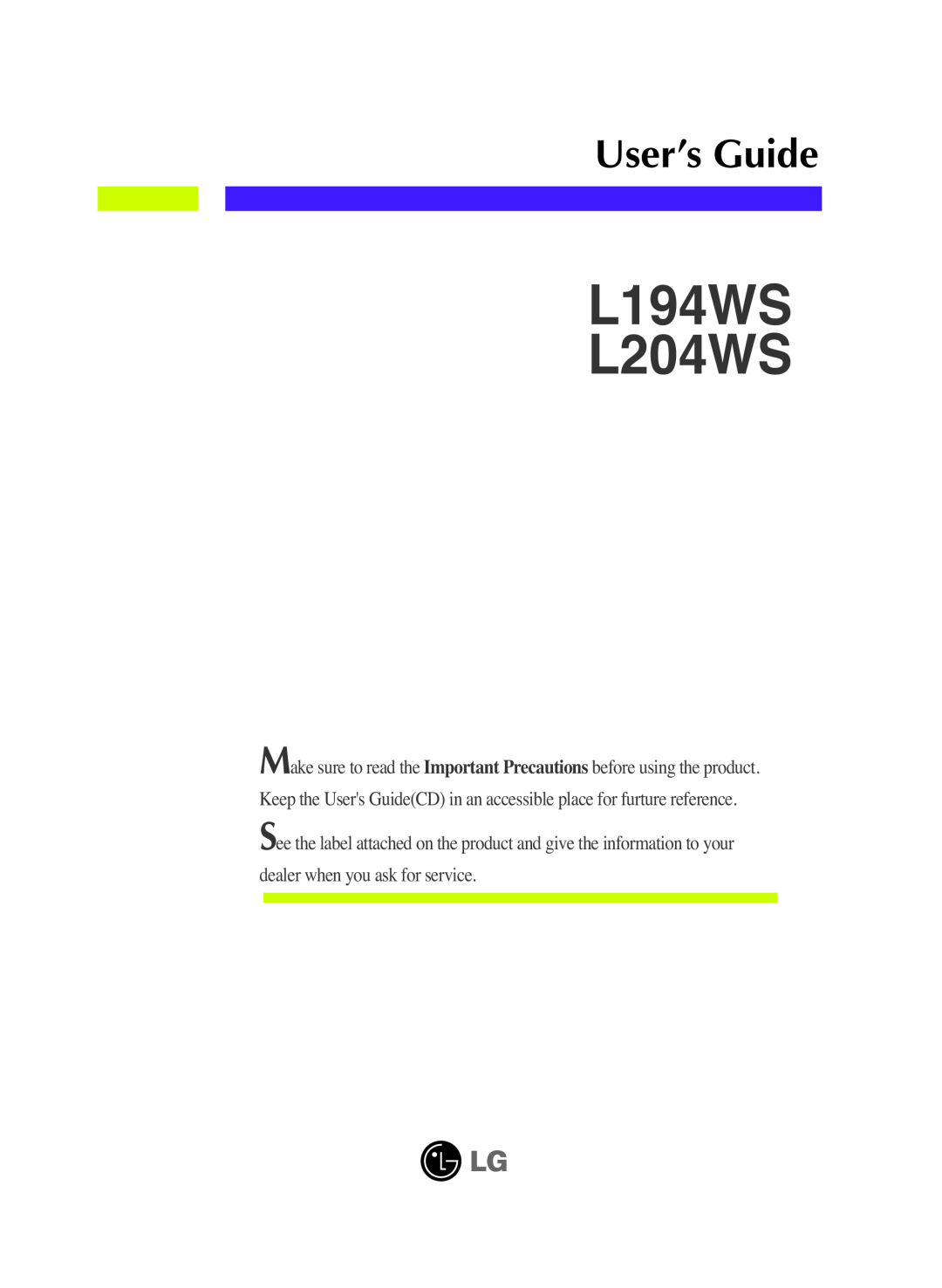 LG Electronics manual L194WS L204WS, User’s Guide 
