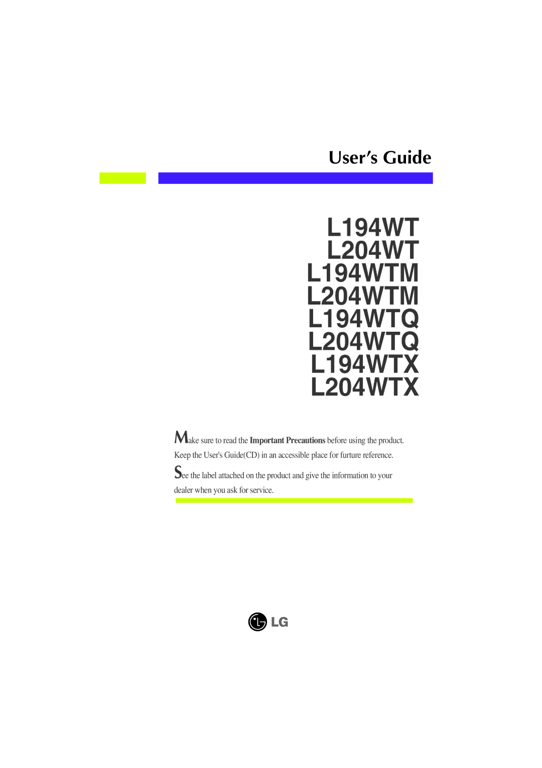 LG Electronics manual L194WTM L204WTM L194WTQ L204WTQ L194WTX L204WTX 