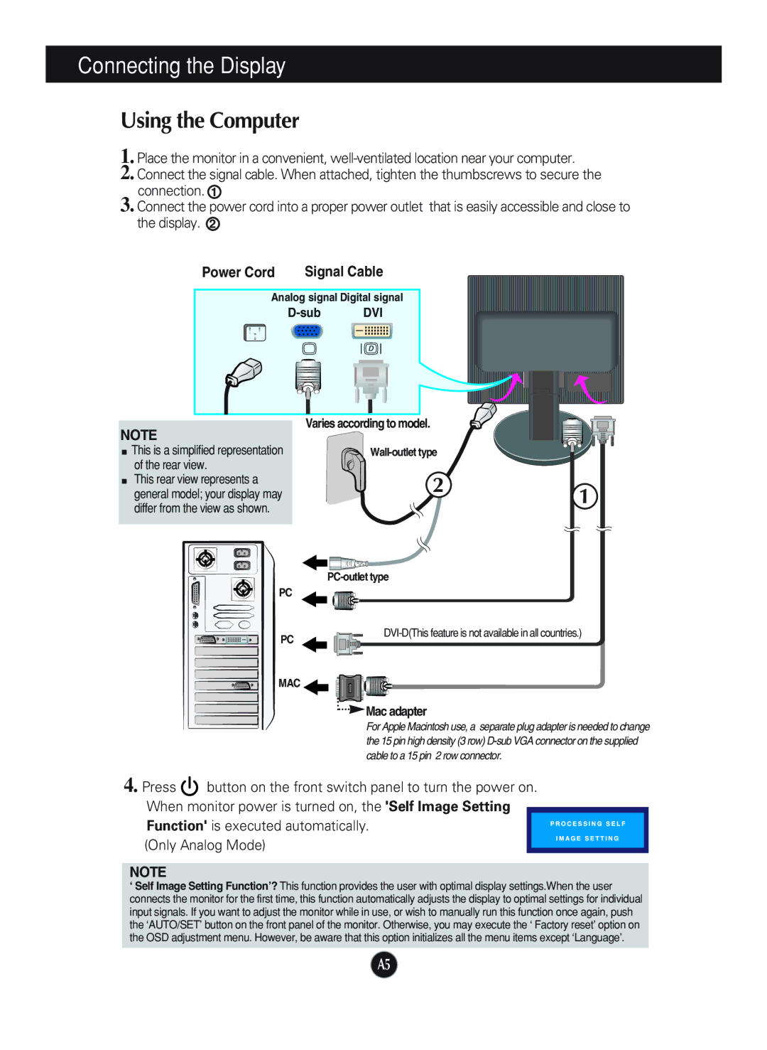 LG Electronics L1752TX, L1952TX manual Using the Computer, Power Cord 