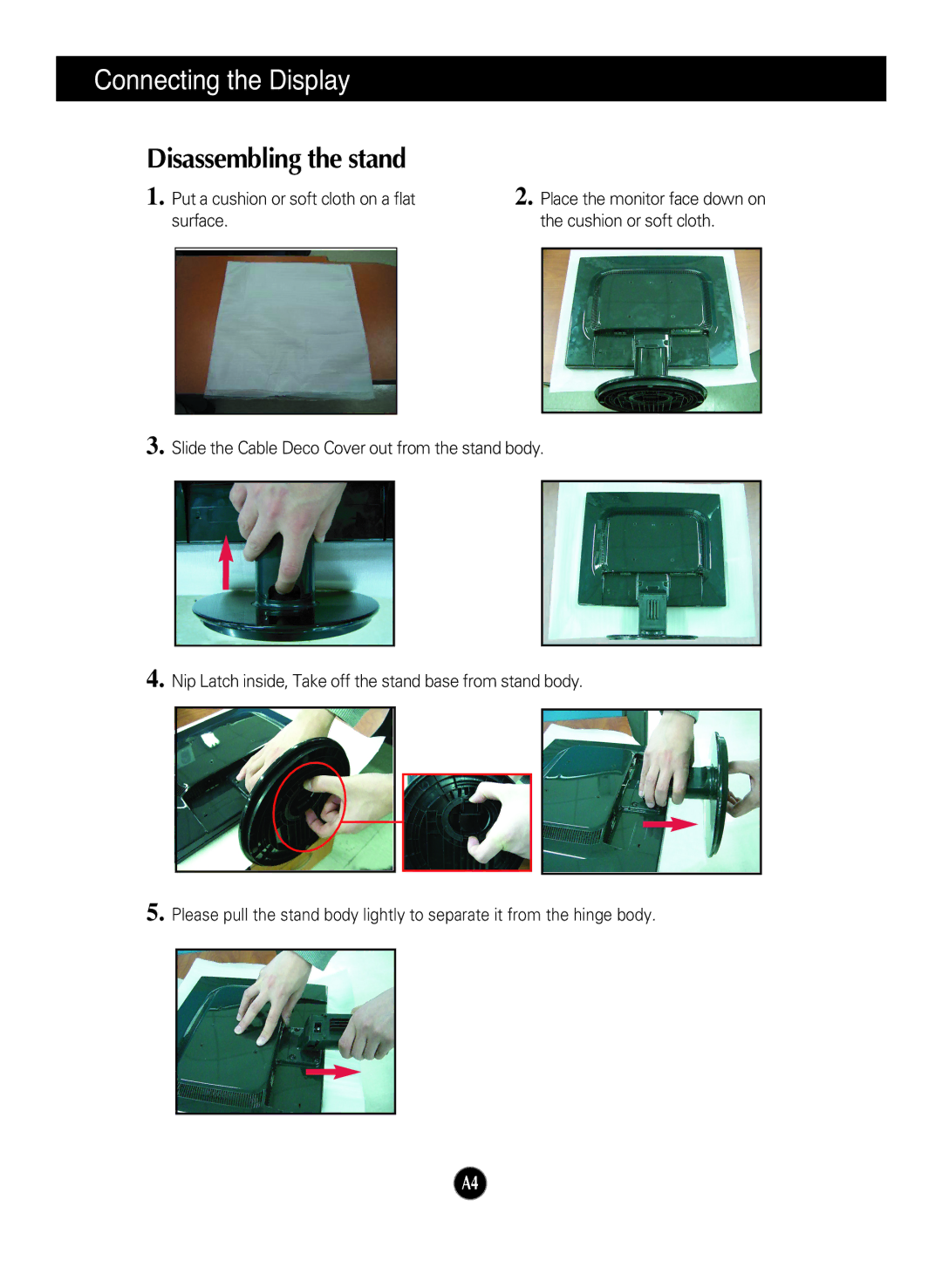 LG Electronics L1954TQ manual Disassembling the stand 