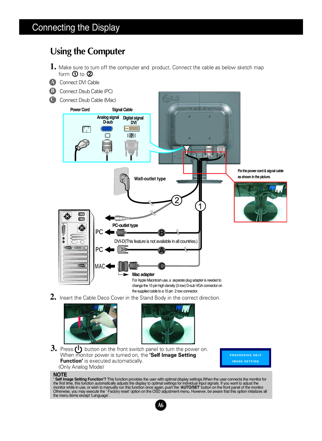 LG Electronics L1954TQ manual Using the Computer, PC-outlet type 