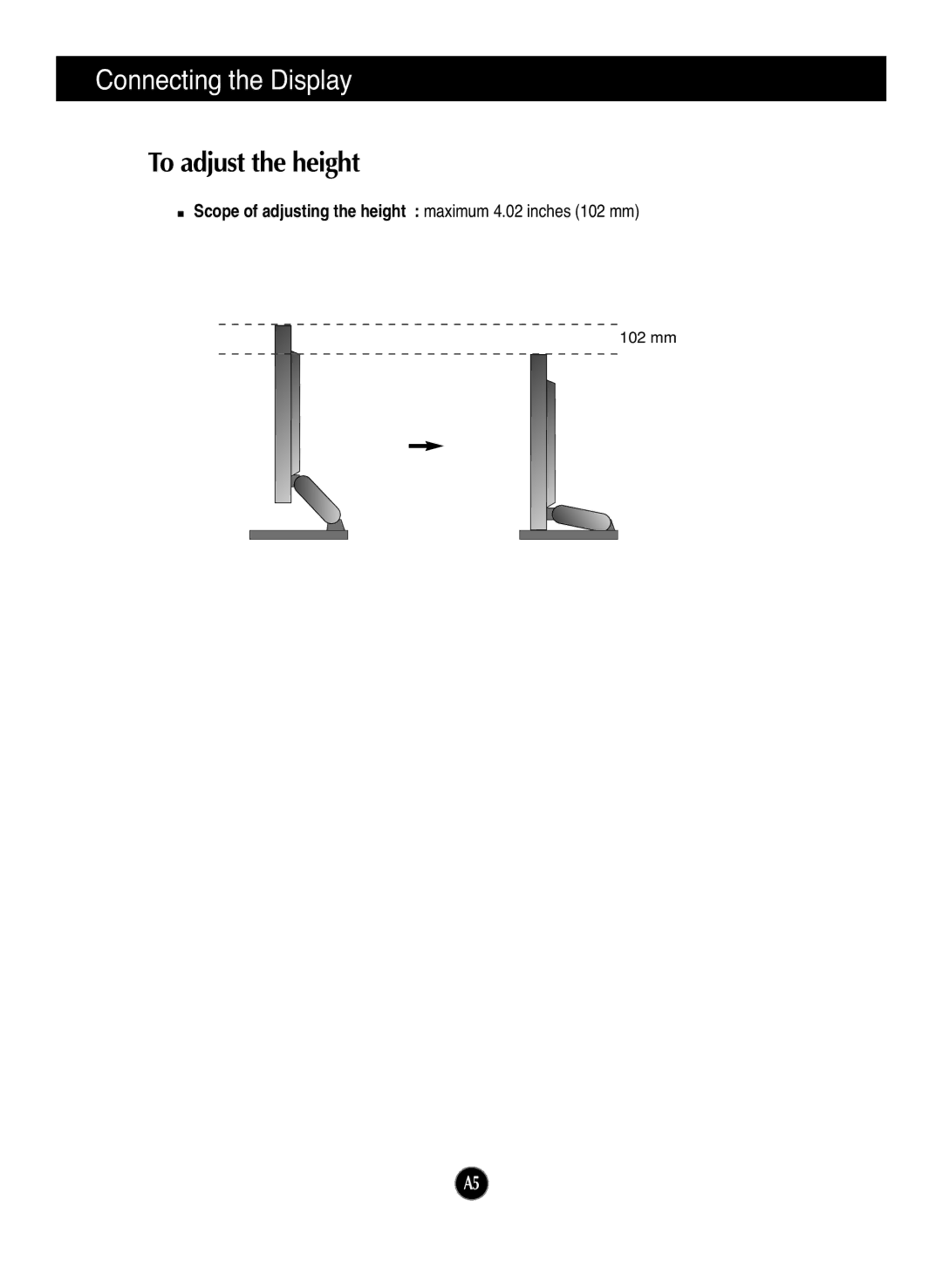 LG Electronics L1972H manual To adjust the height, Scope of adjusting the height maximum 4.02 inches 102 mm 