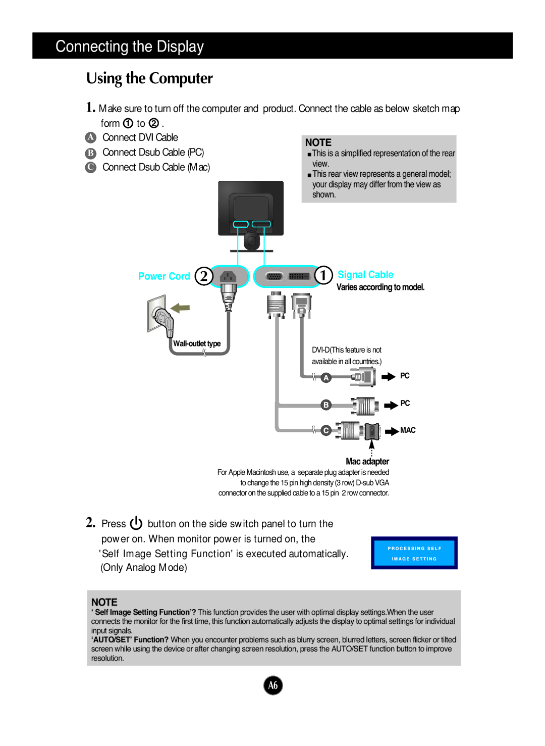 LG Electronics L1972H manual Using the Computer, Connect Dsub Cable Mac 