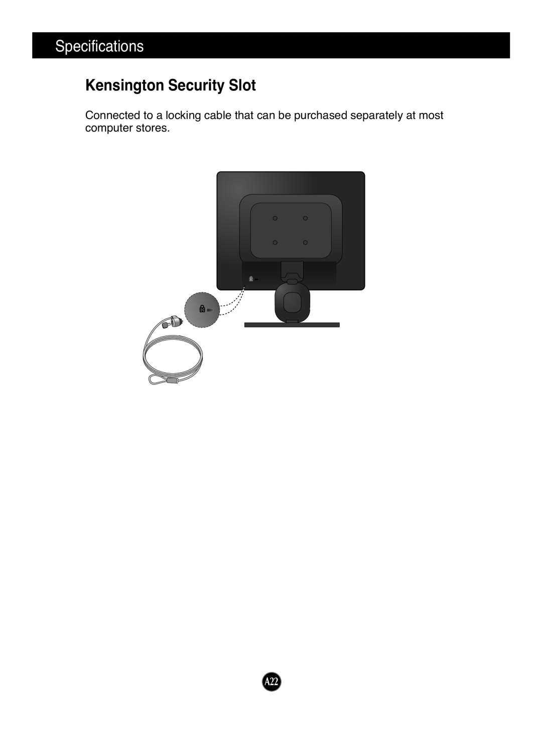 LG Electronics L1972H manual Specifications, Kensington Security Slot 