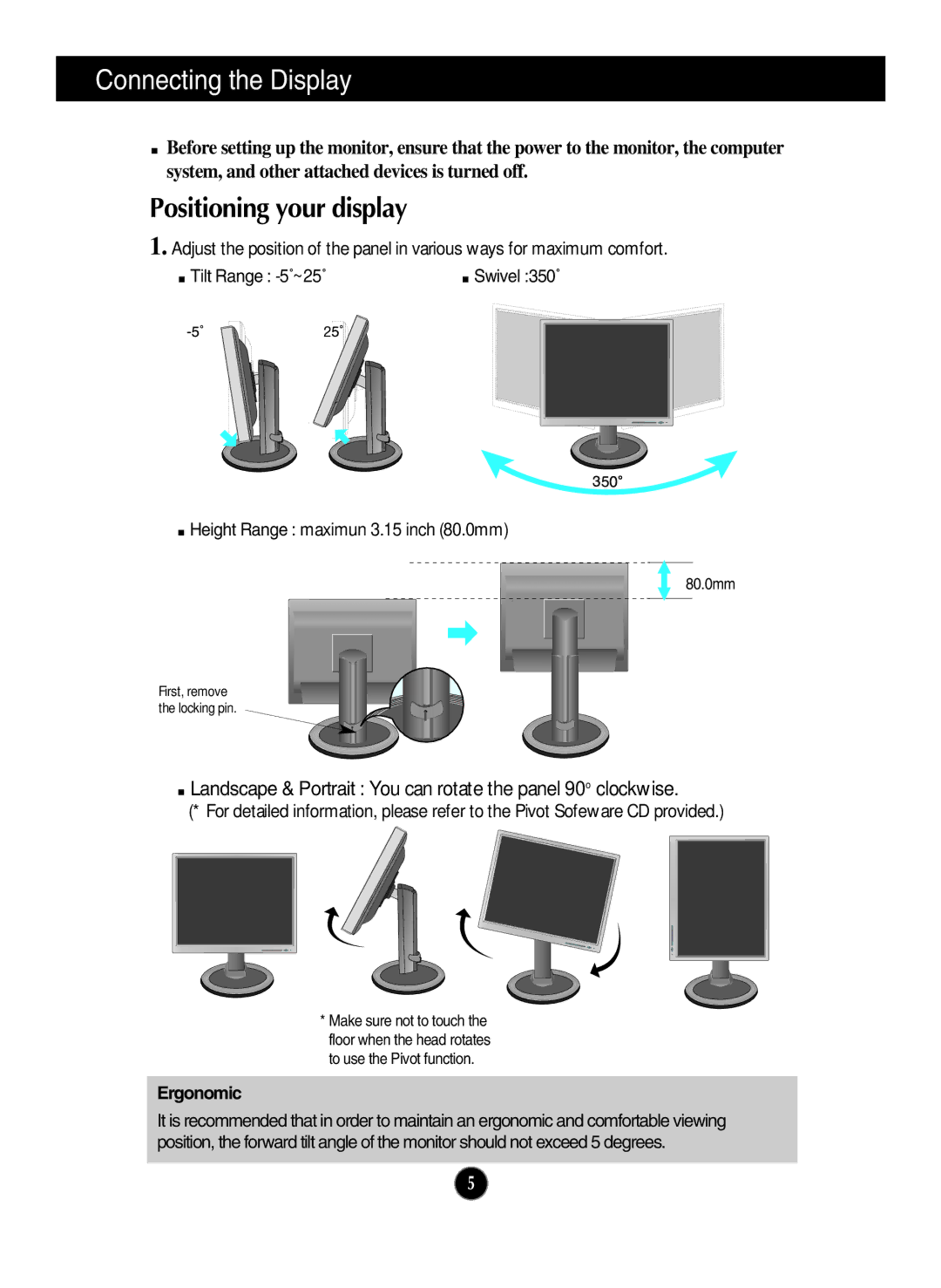 LG Electronics L2000CP manual Positioning your display, Ergonomic 