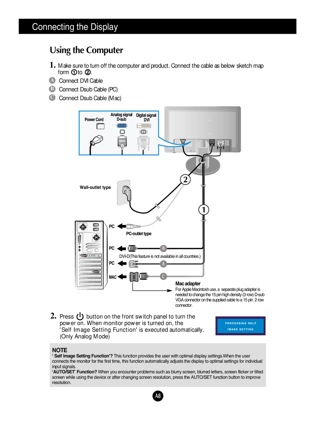 LG Electronics L226WTX, L226WTY, L226WTM, L226WTG, L226WTP, L226WTQ manual Using the Computer, Mac adapter 