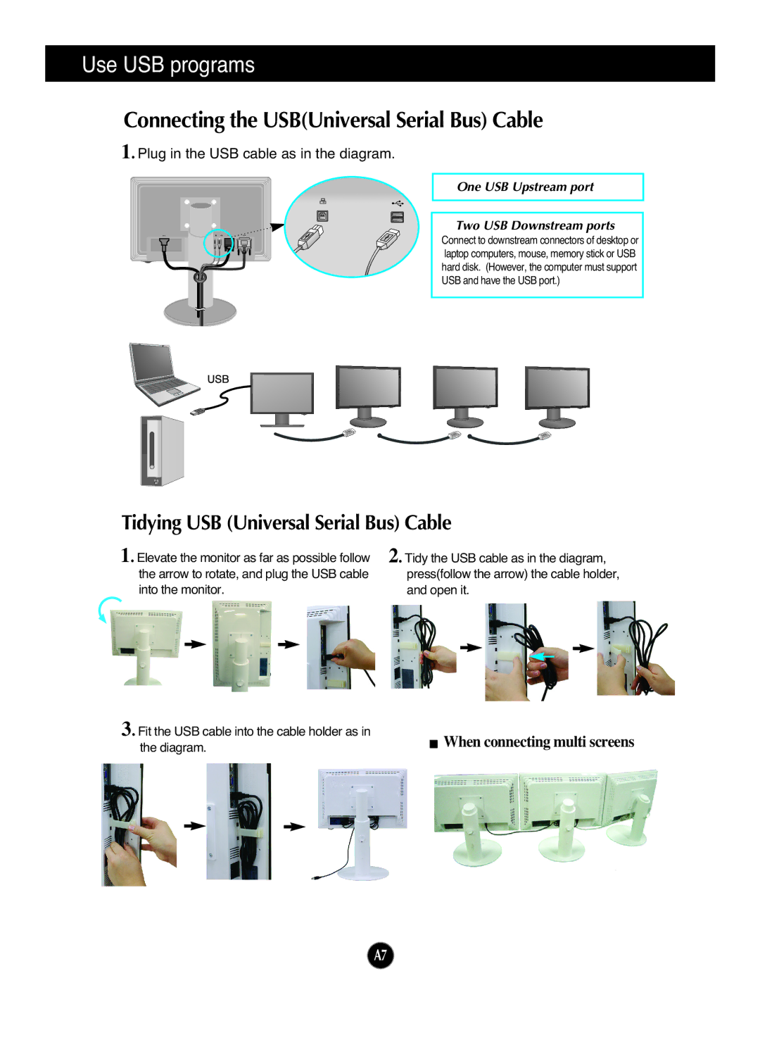 LG Electronics L226WU manual Use USB programs, Connecting the USBUniversal Serial Bus Cable 