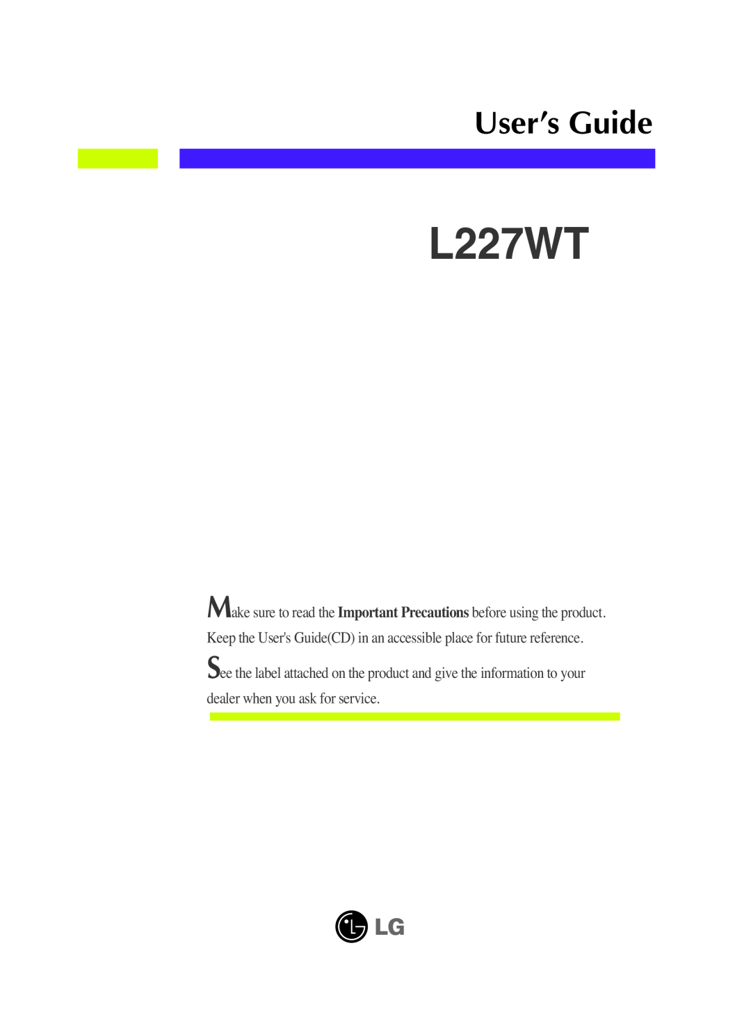 LG Electronics manual L227WT L227WTG L227WTP, User’s Guide 