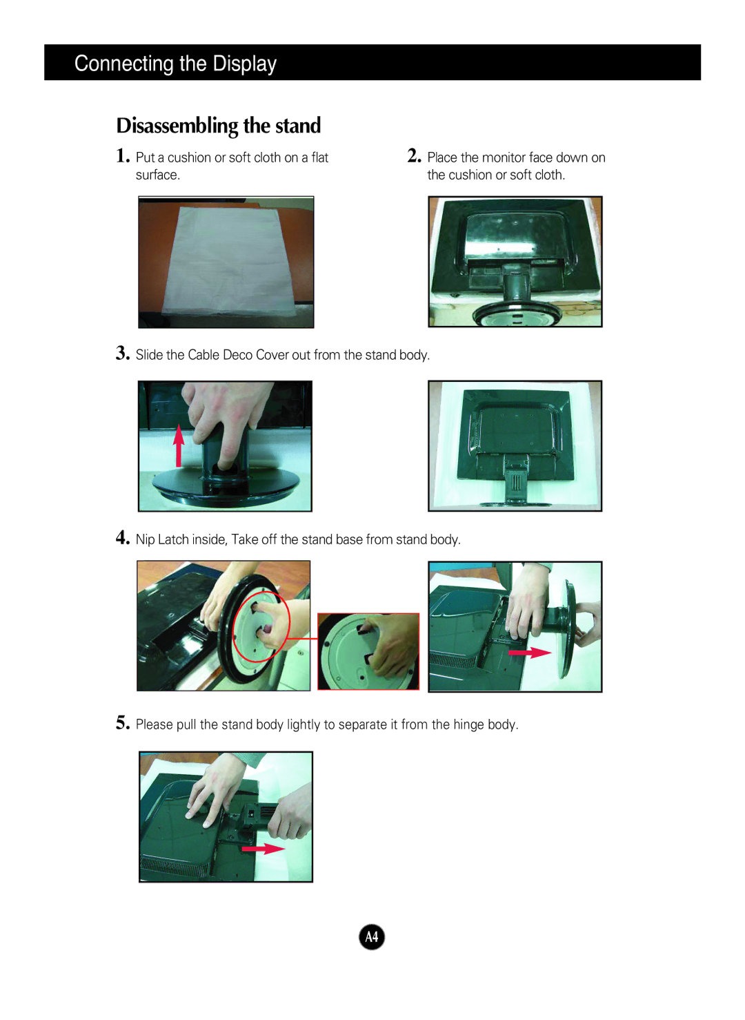 LG Electronics L227WT manual Disassembling the stand 