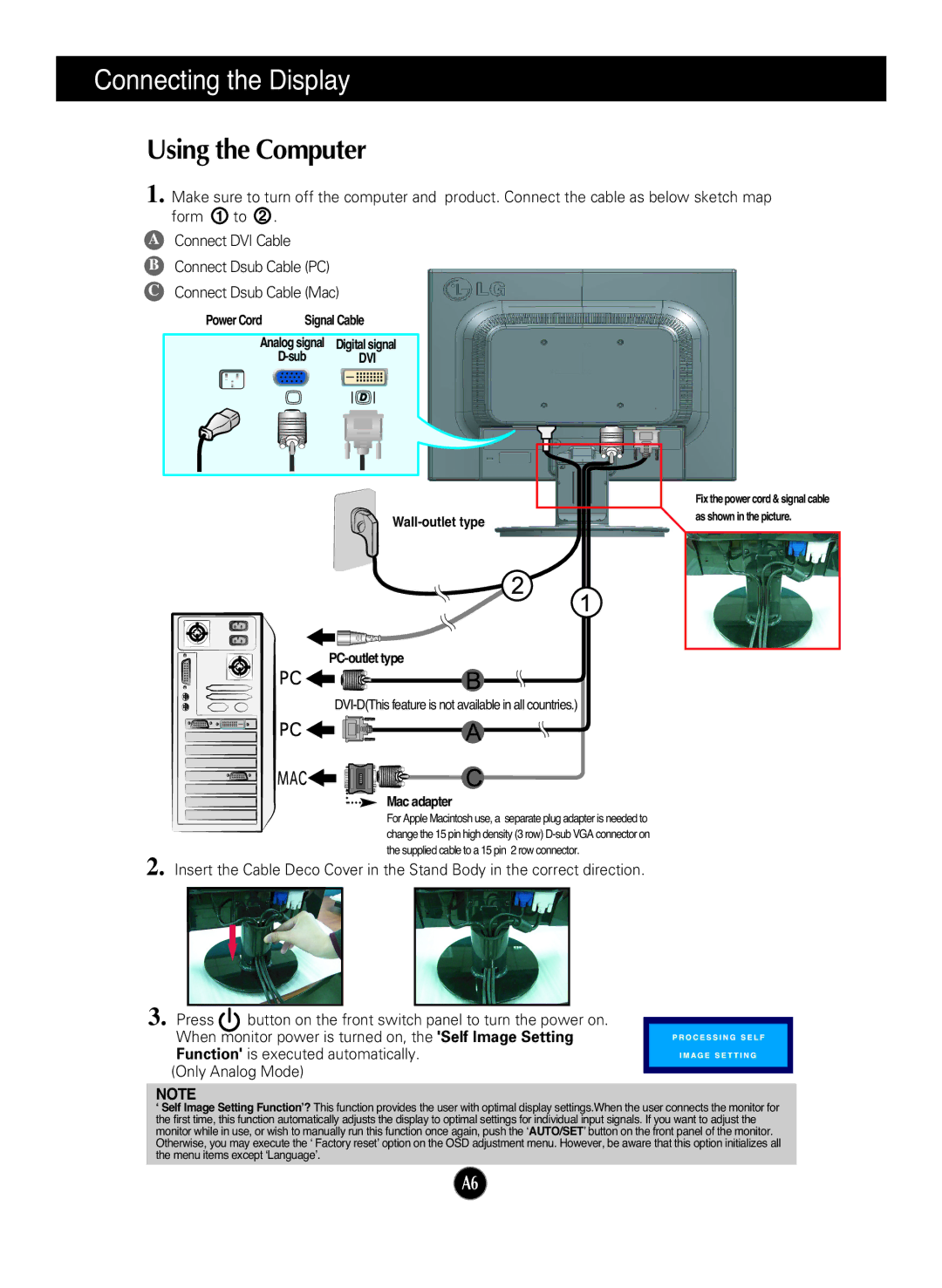 LG Electronics L227WT manual Using the Computer, PC-outlet type 