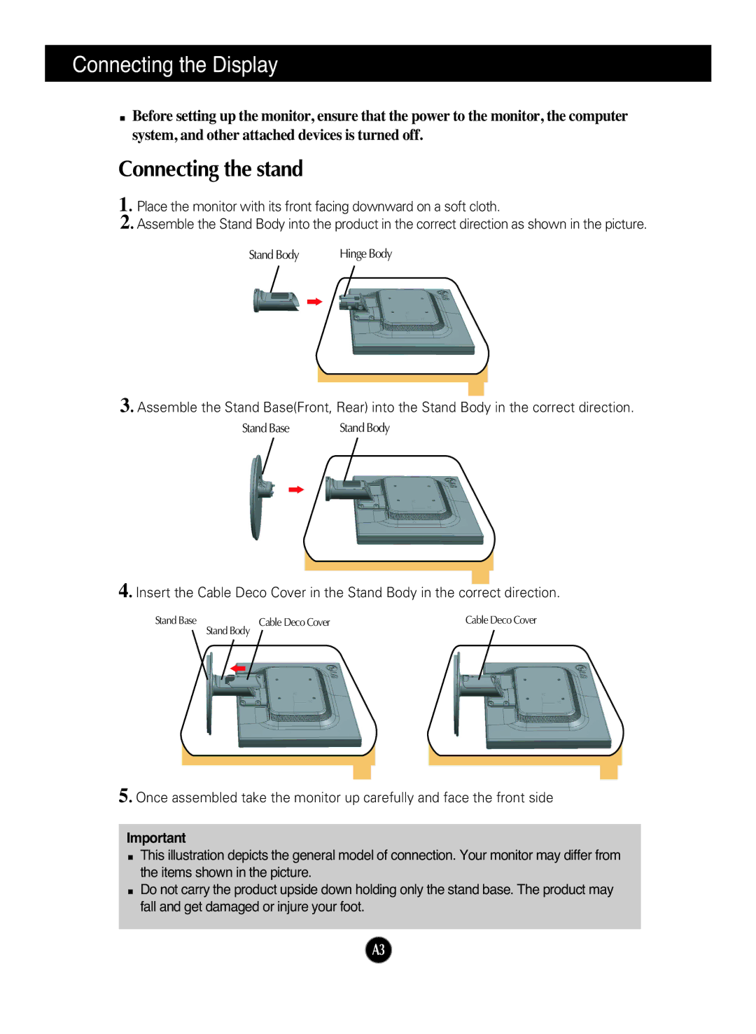 LG Electronics L227WTP, L227WTG manual Connecting the Display, Connecting the stand 